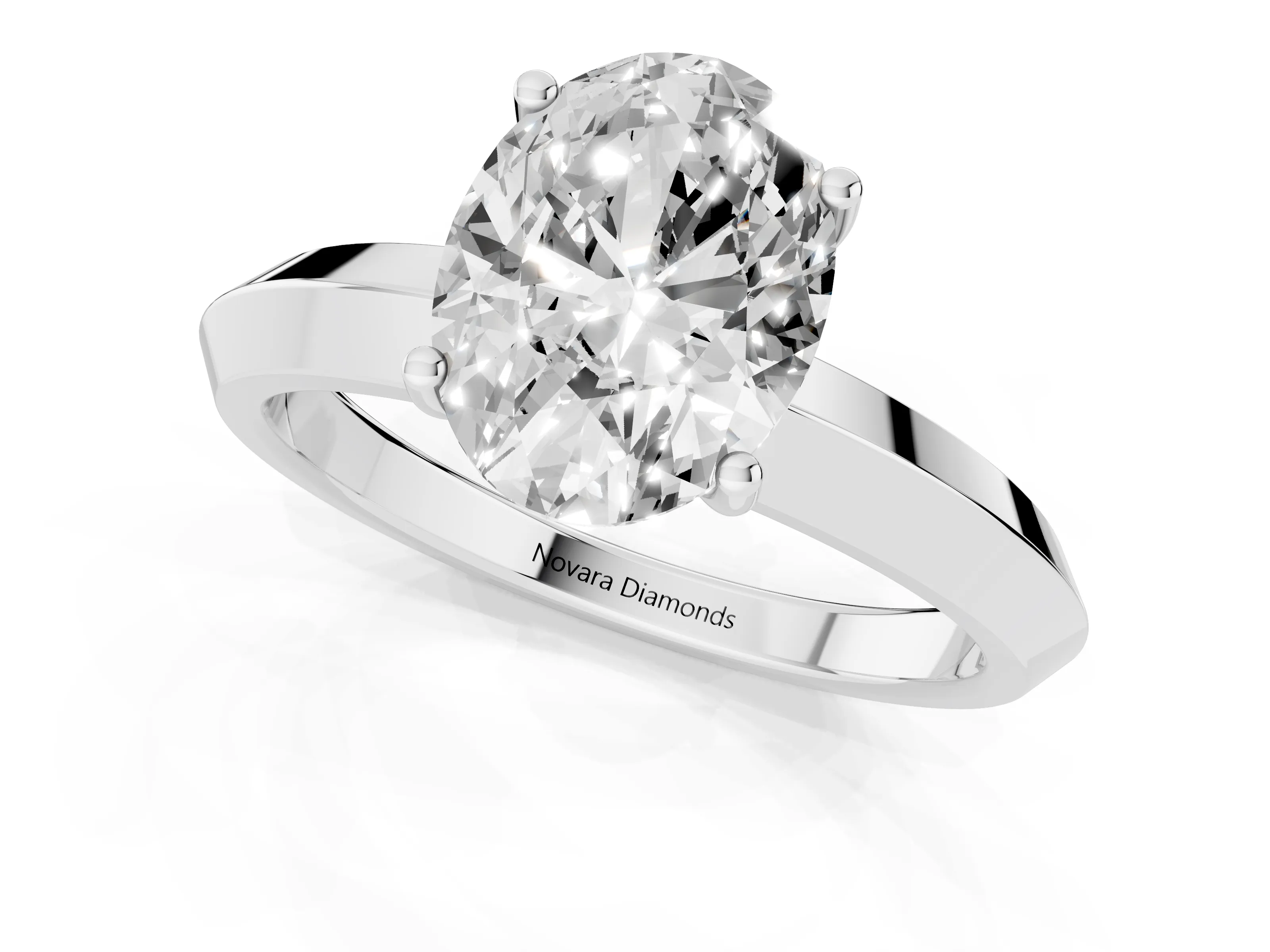 Oval Cut Diamond Solitaire Engagement Ring Set in Platinum with Flat Band and Prong Setting