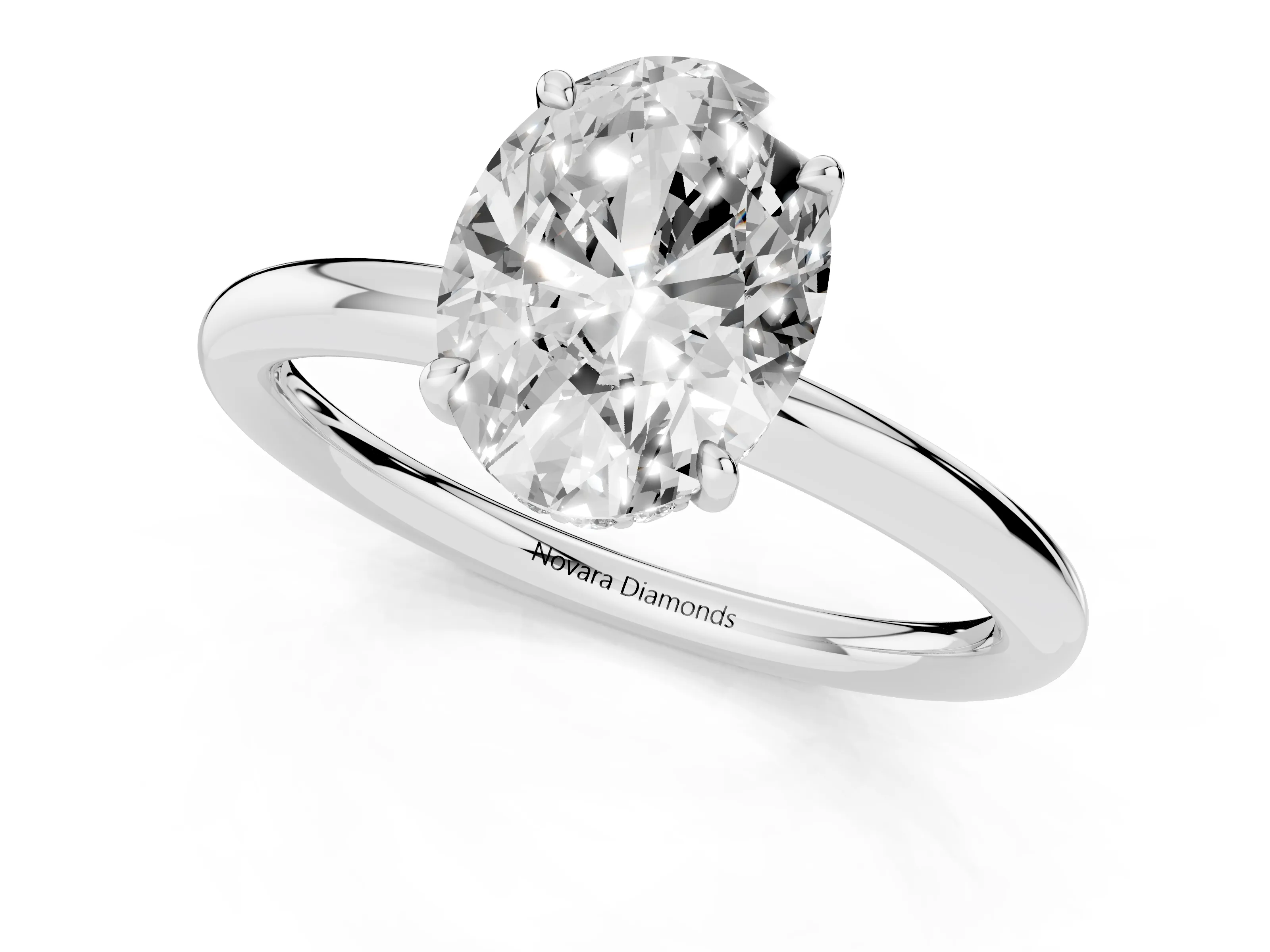 Oval Cut Diamond Solitaire Ring Set in Silver with Thin Band and Prong Setting – second view