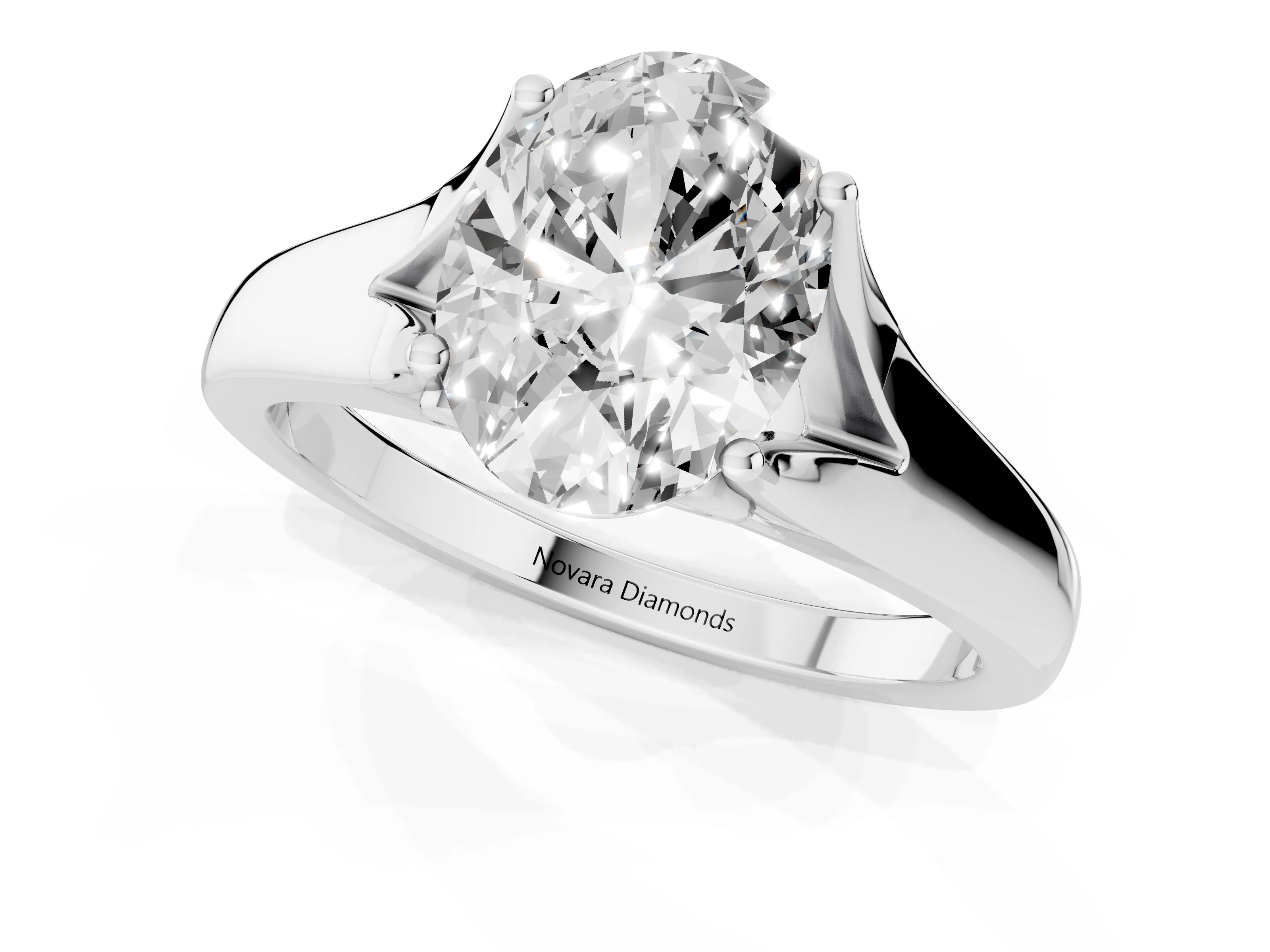 Oval Cut Diamond Solitaire Ring Set in White gold with Arched Cathedral Band and Prong Setting