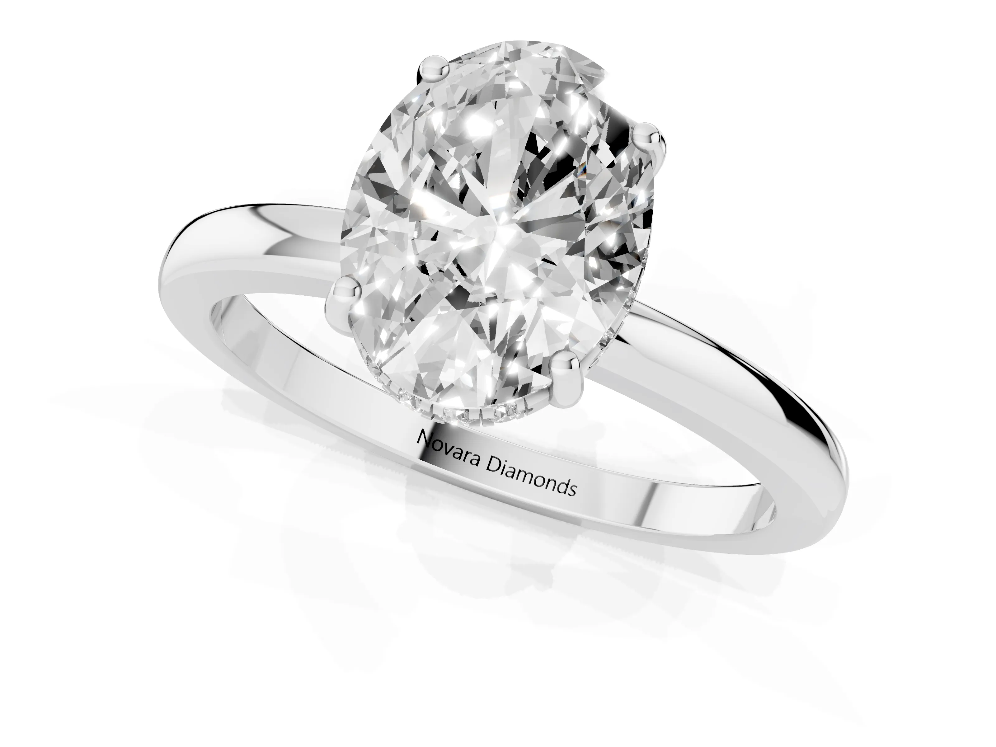 Oval Cut Diamond Solitaire Ring Set in Platinum with Plain Band and Prong Setting