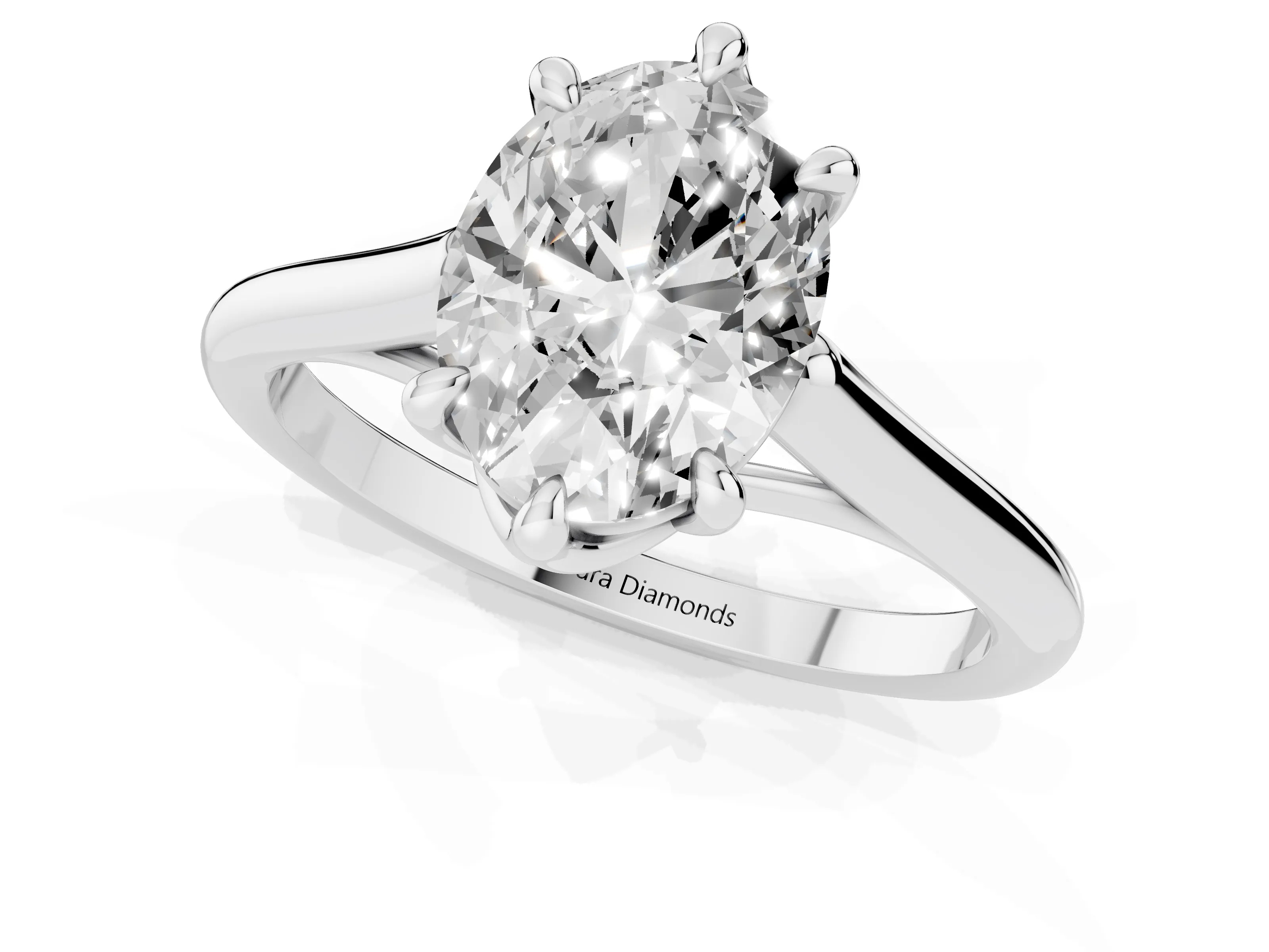 Oval Cut Diamond Solitaire Engagement Ring Set in White gold with Prong Setting and Plain Classic Band