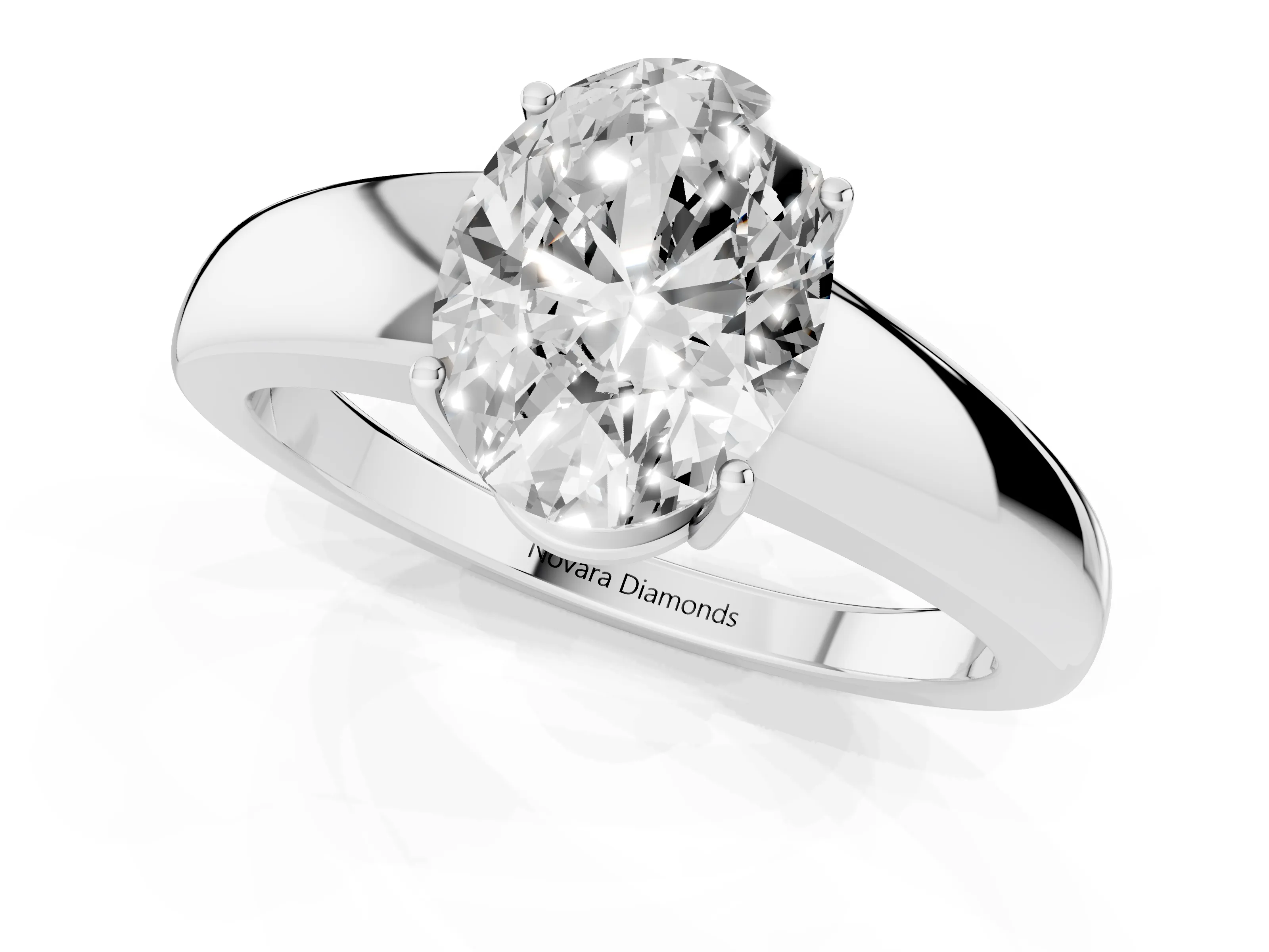 Oval Cut Diamond Solitaire Ring Set in Platinum with Tapered Band and Prong Setting