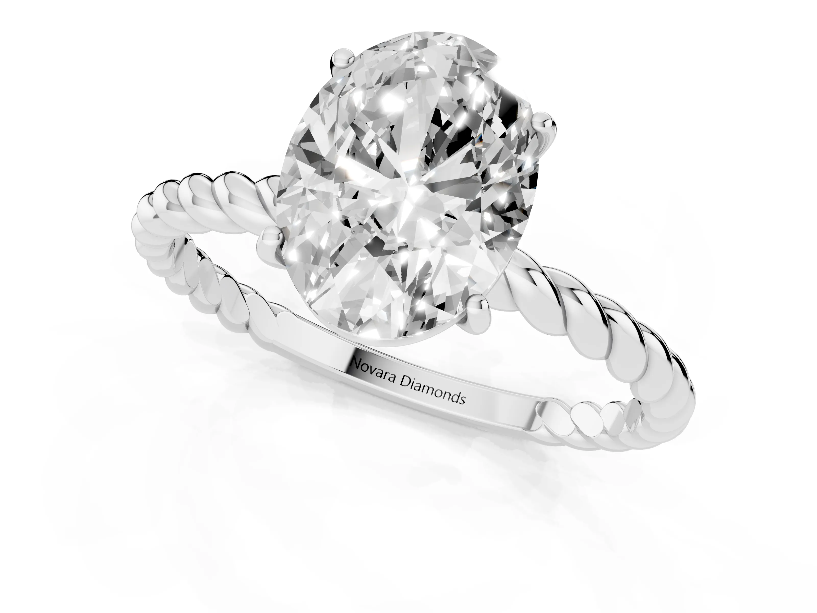 Oval Cut Diamond Solitaire Twisted Band Ring Set in Silver with Prong Solitaire Setting