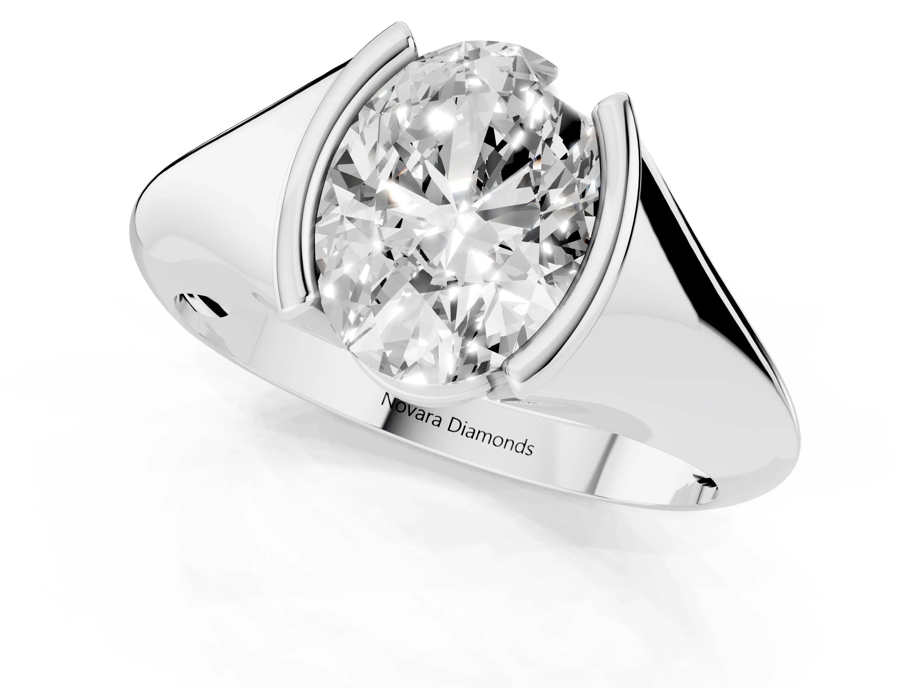 Oval Cut Diamond Solitaire Tension Set Ring Set in Platinum