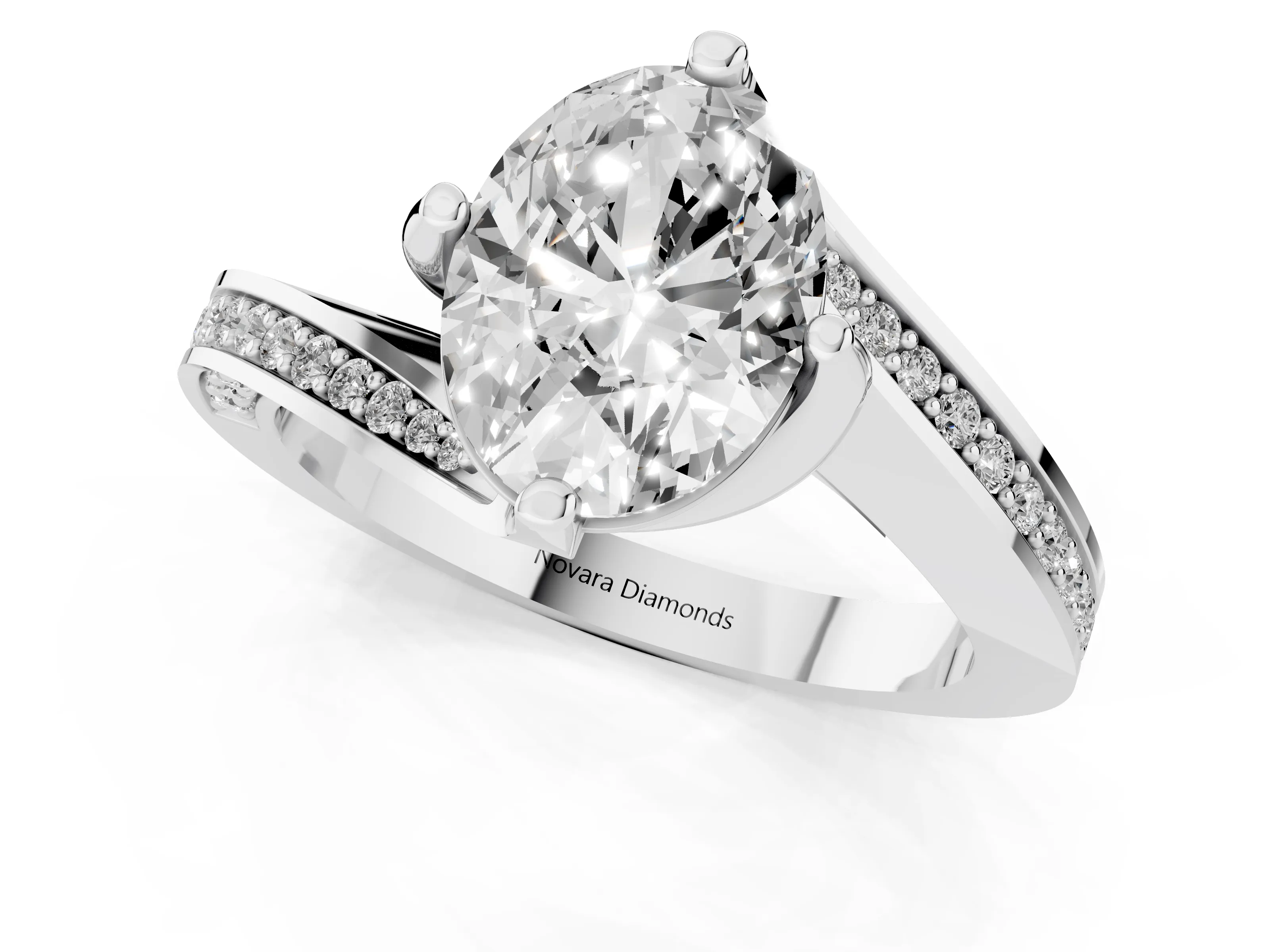 Oval Cut Diamond Solitaire Ring Set in White gold with Intertwined Pavé Twist Band