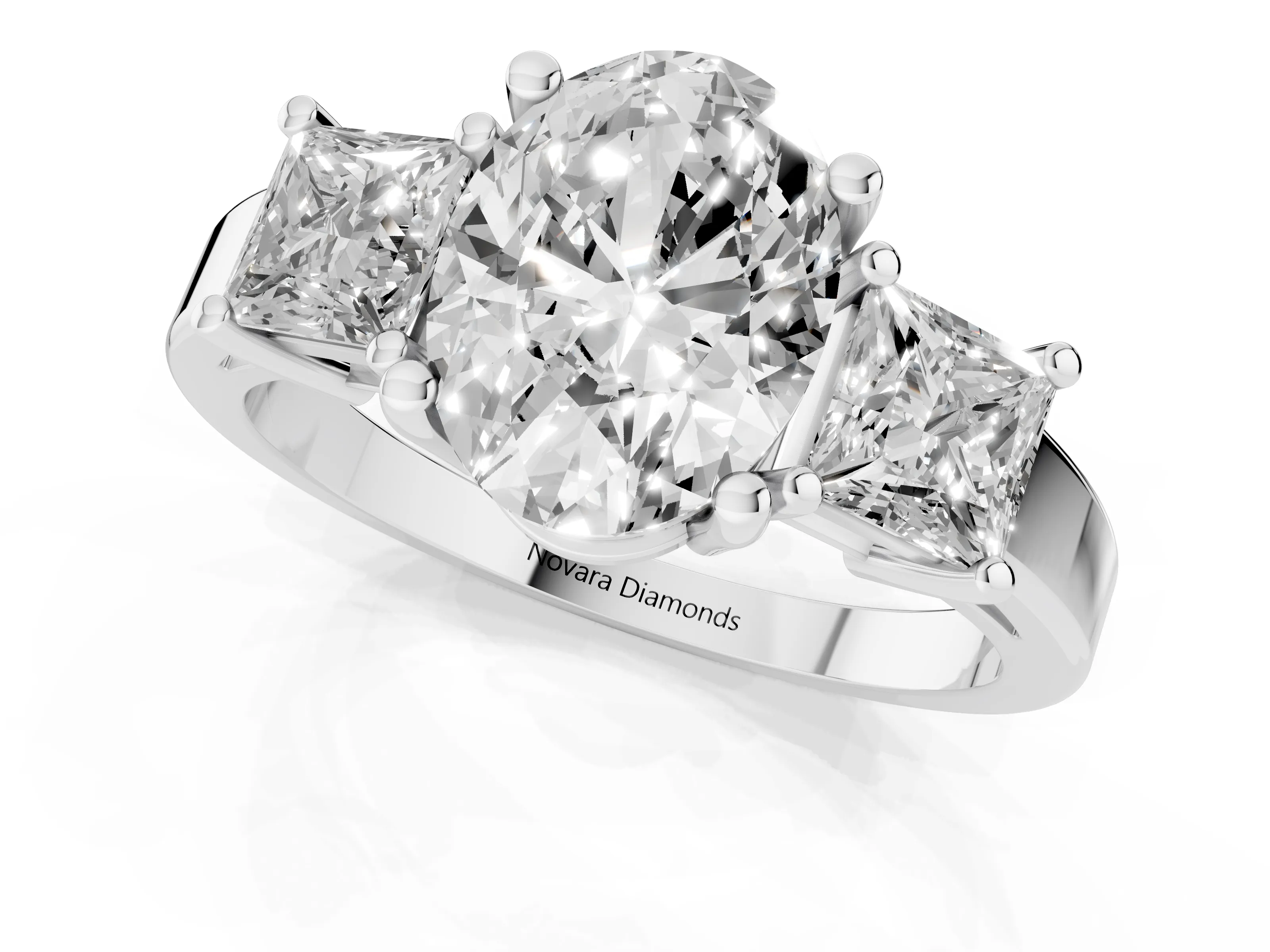Three-Stone Oval Cut Diamond Solitaire Ring Set in Platinum with Prong Setting