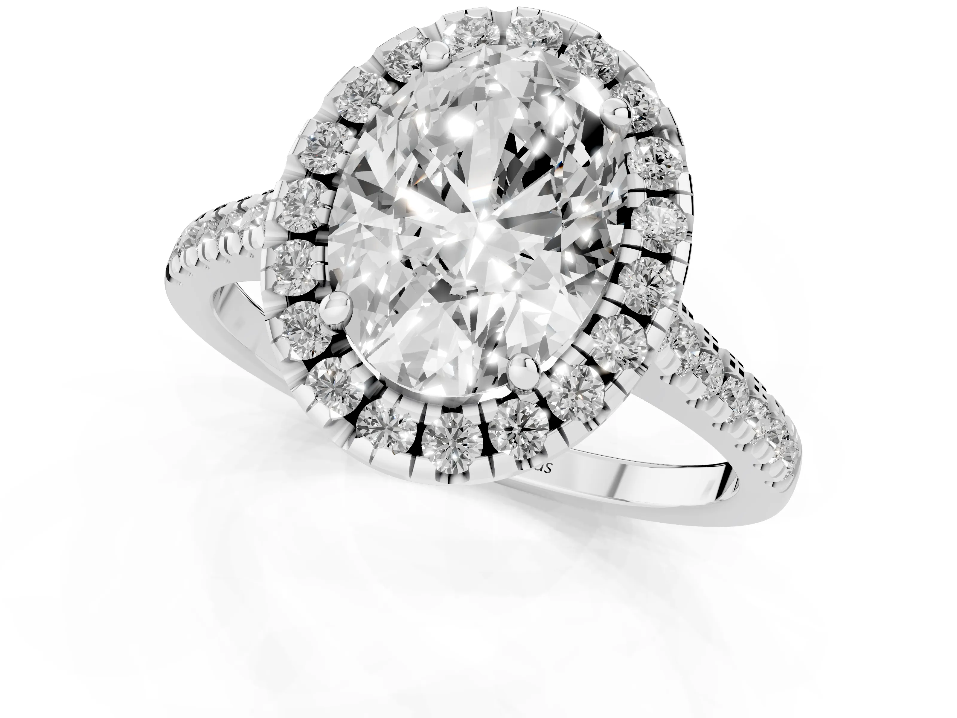 Oval Cut Diamond Cushion Halo Ring Set in Platinum with Pavé Band