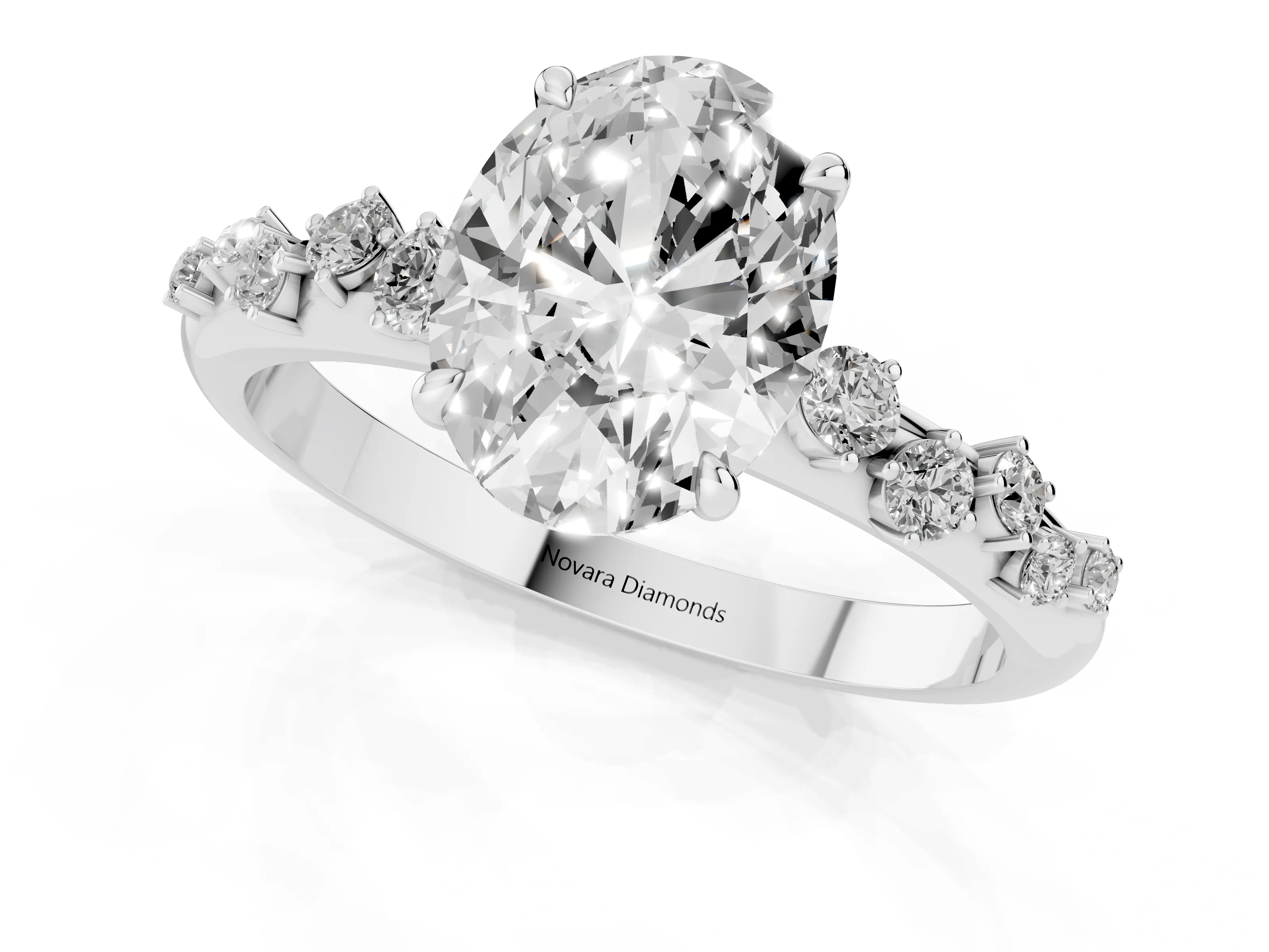 Oval Cut Diamond Cluster Solitaire Ring Set in Platinum with Prong Setting
