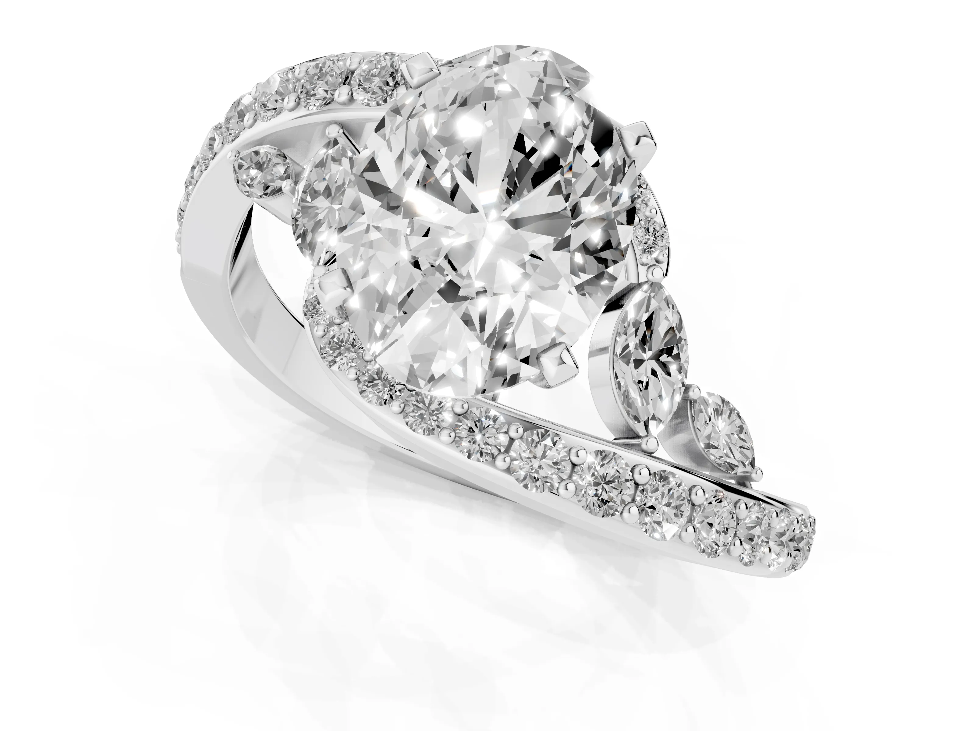 Oval Cut Diamond Solitaire Ring Set in Silver with Pavé Twist Band and Secure Prong Setting – second view
