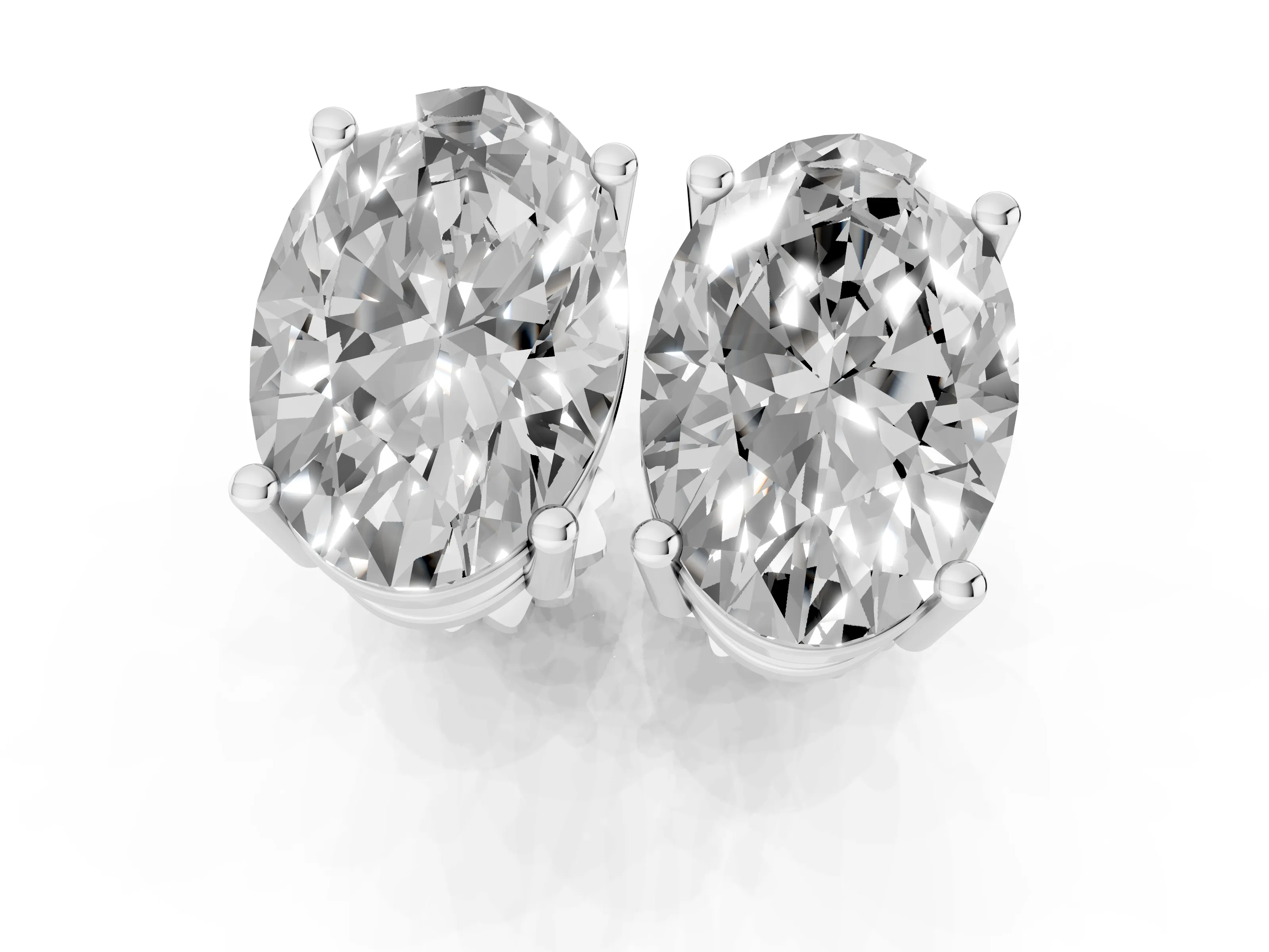 Oval Cut Diamond Solitaire Stud Earrings Set in Platinum with Basket Setting – second view