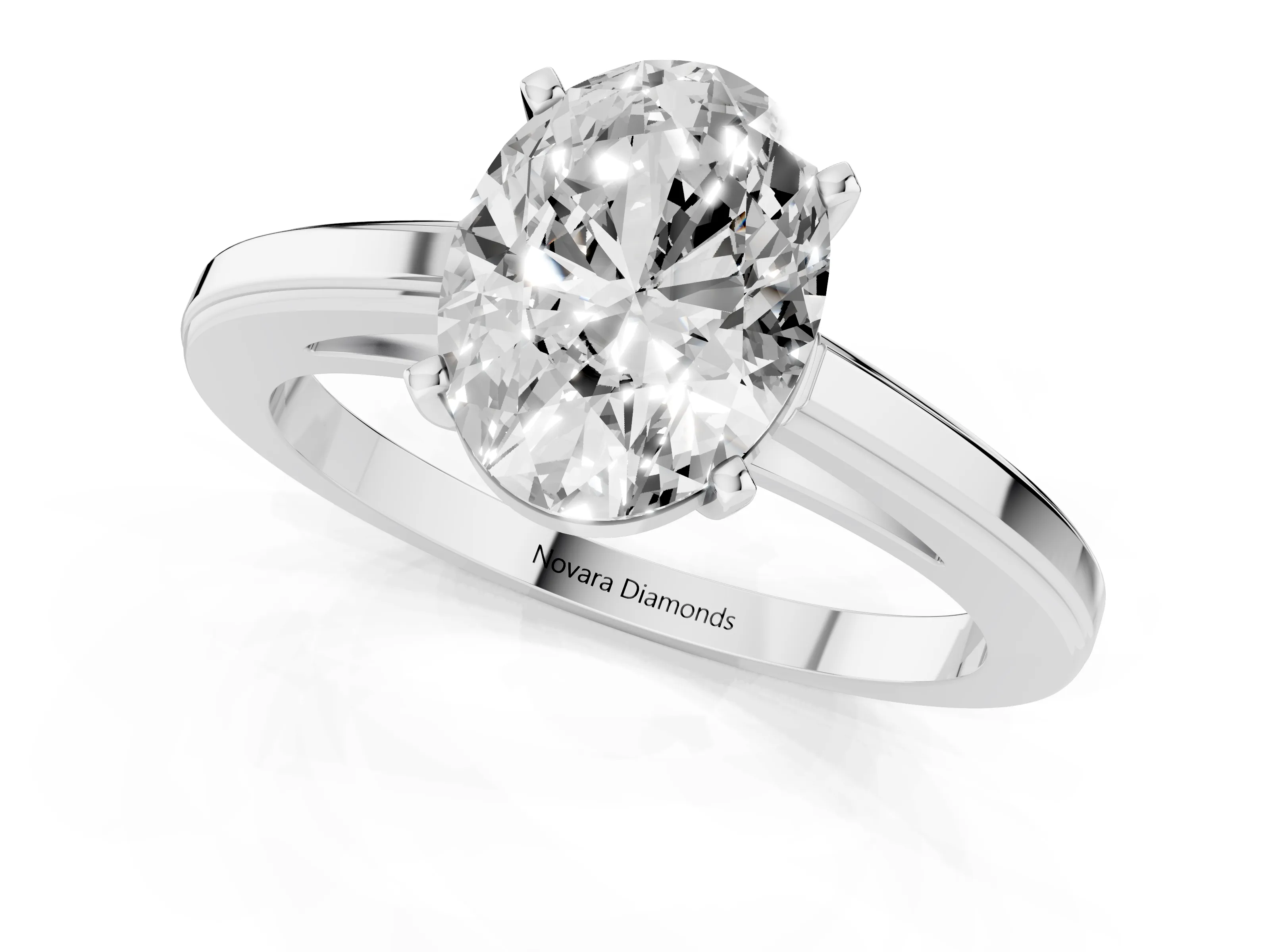 Oval Cut Diamond Solitaire Ring Set in White gold with Prong Setting and Classic Band