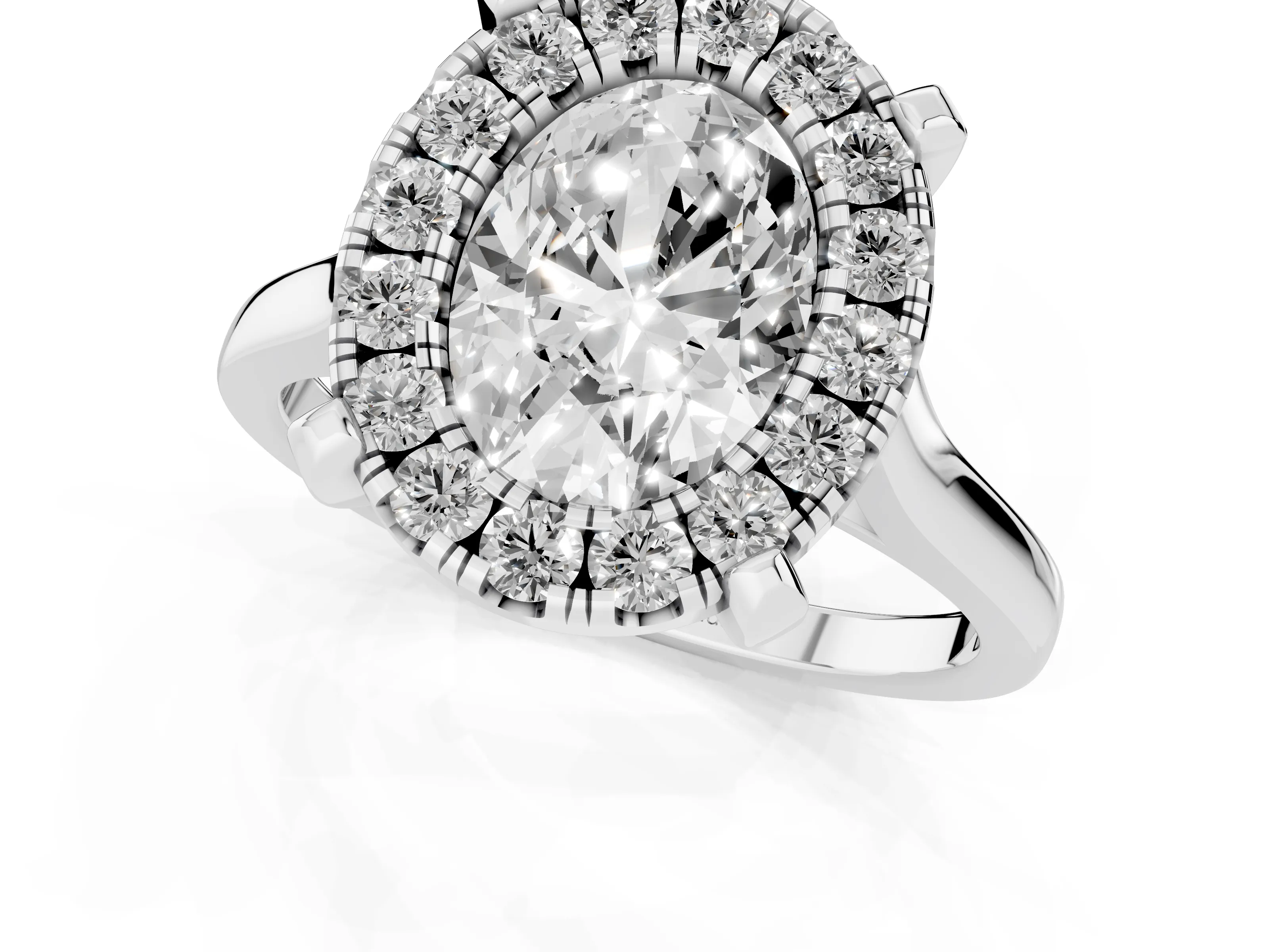 Oval Cut Diamond Cluster Halo Solitaire Ring Set in White gold with Prong Setting