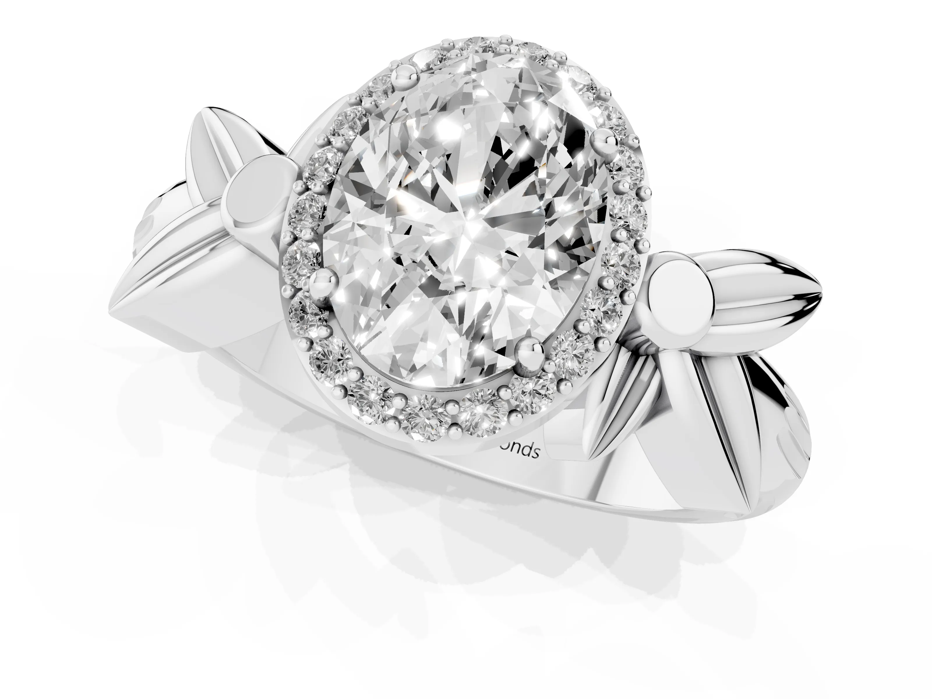 Oval Cut Diamond Halo Floral Band Ring Set in Platinum with Prong Setting