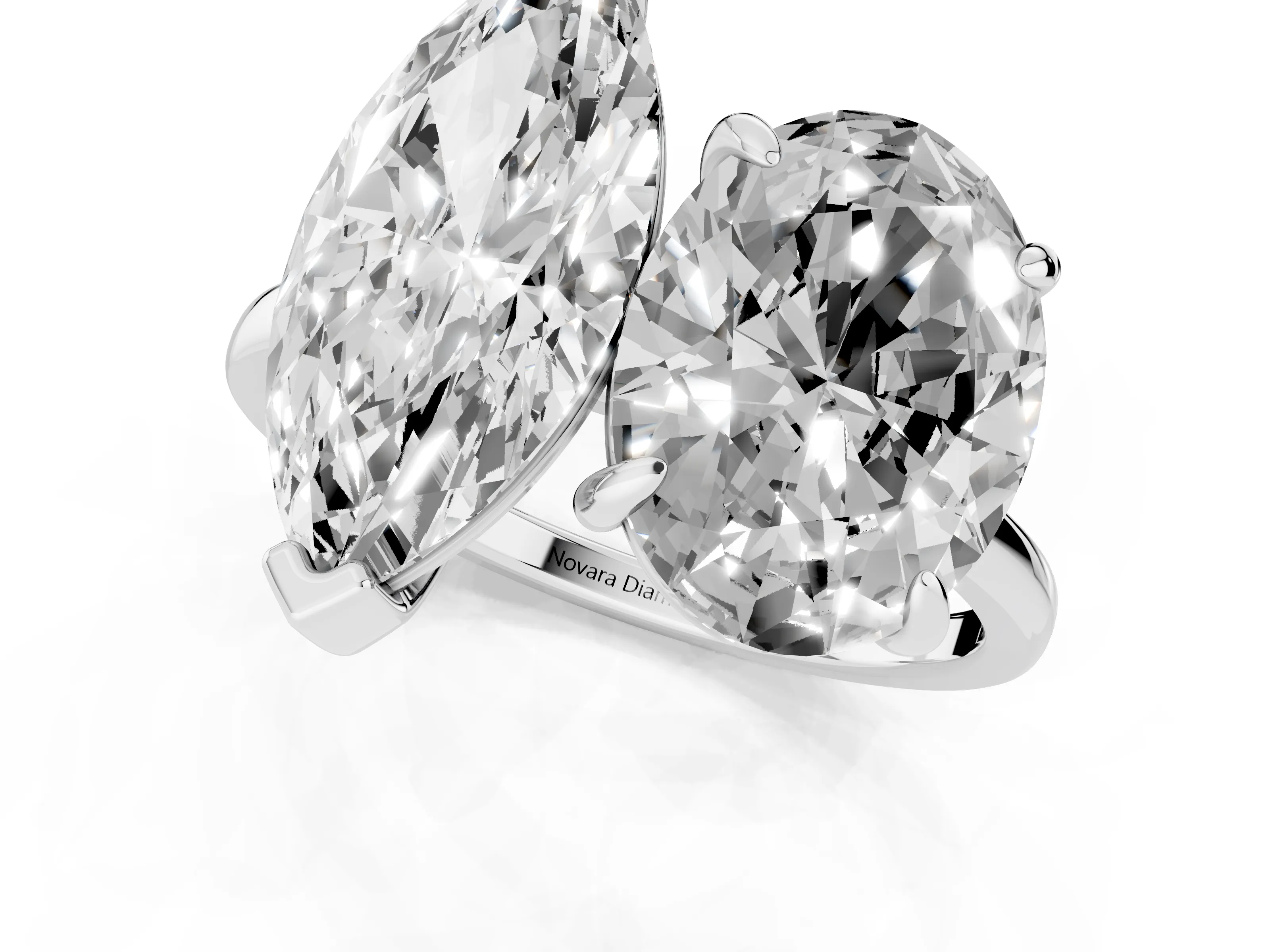 Oval and Marquise Toi Moi Ring Set in Silver with Prong Setting and Plain Band