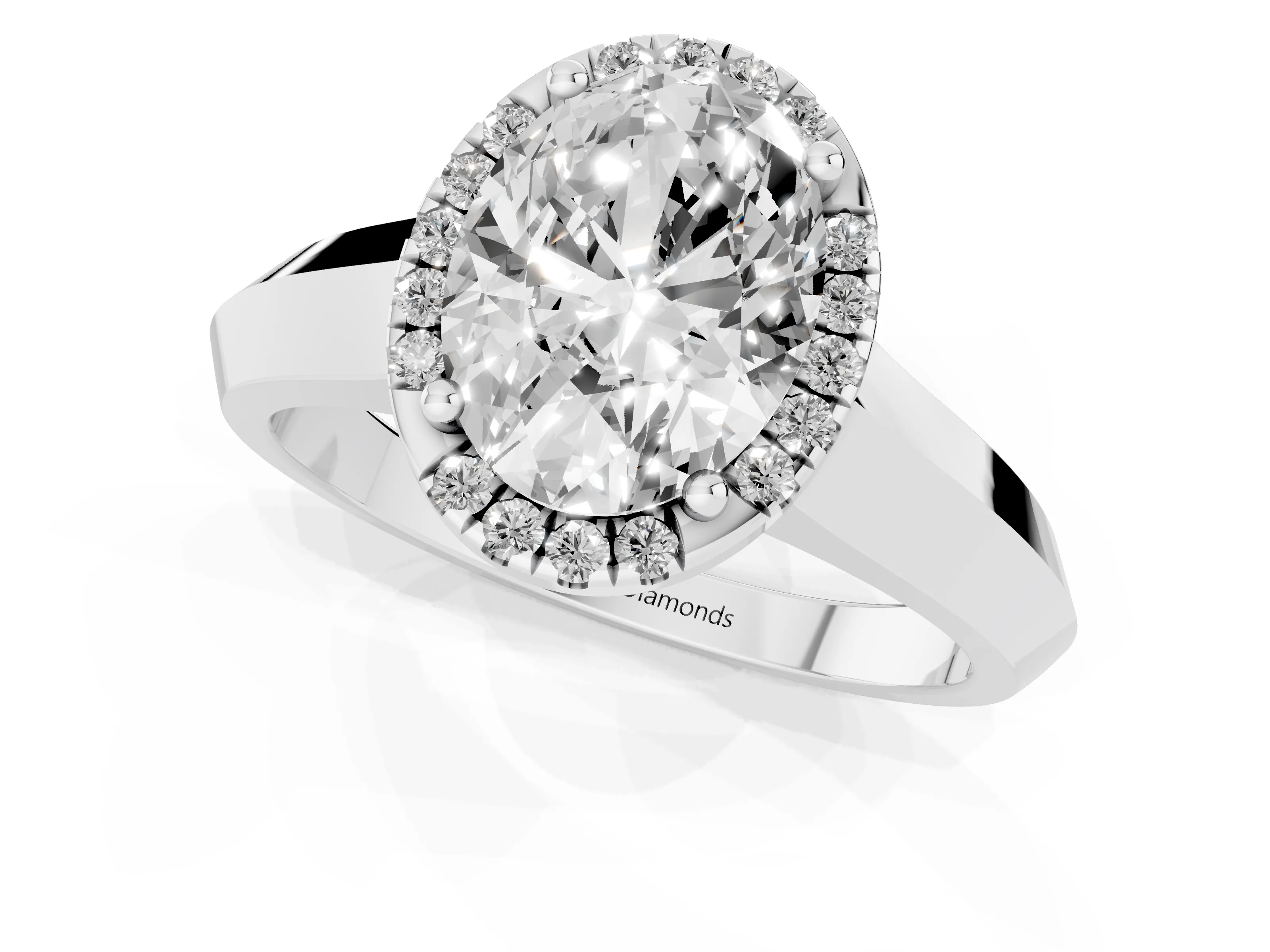 Oval Cut Diamond Halo Ring Set in Silver with Cathedral Band and Prong Setting