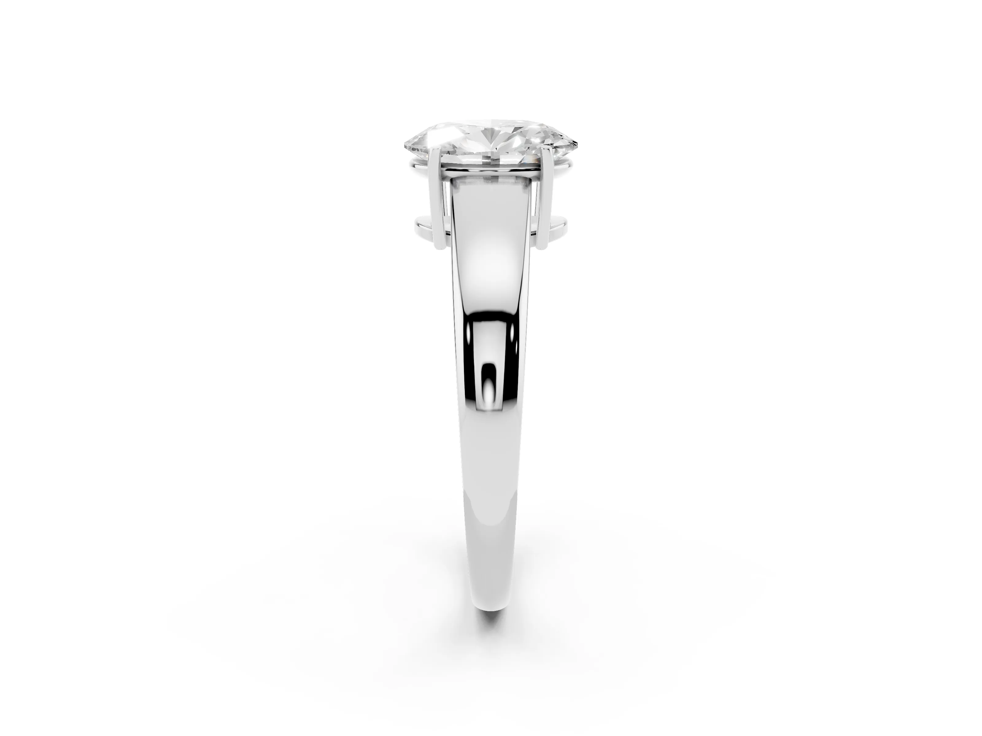 Oval Cut Diamond Solitaire Ring Set in Platinum with Tapered Band and Prong Setting