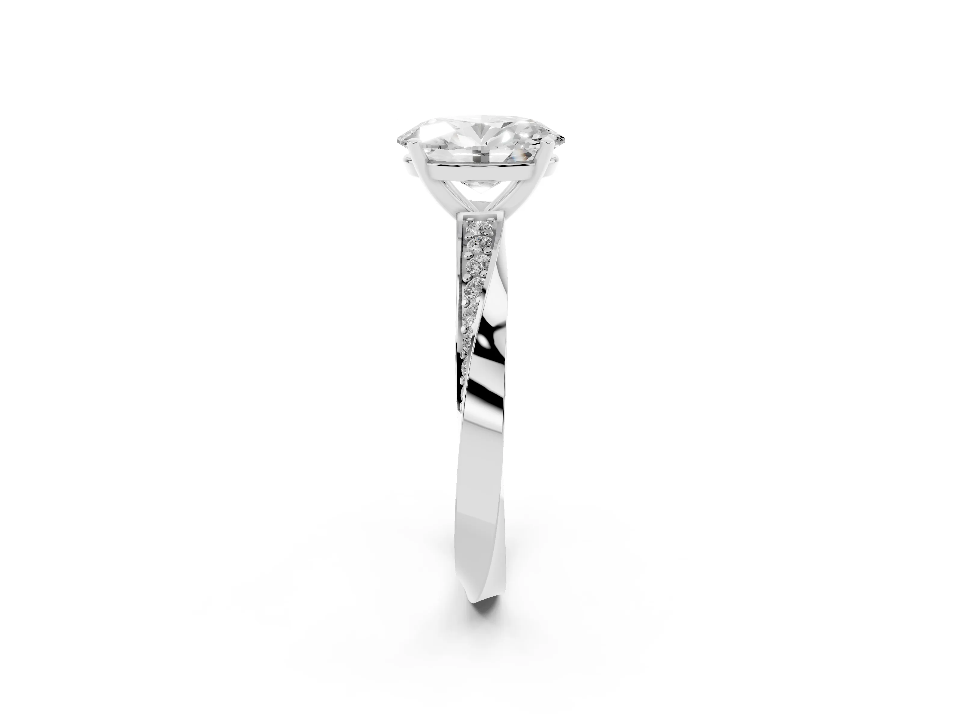 Oval Cut Diamond Engagement Ring Set in Platinum with Side Stone Accents and Prong Setting