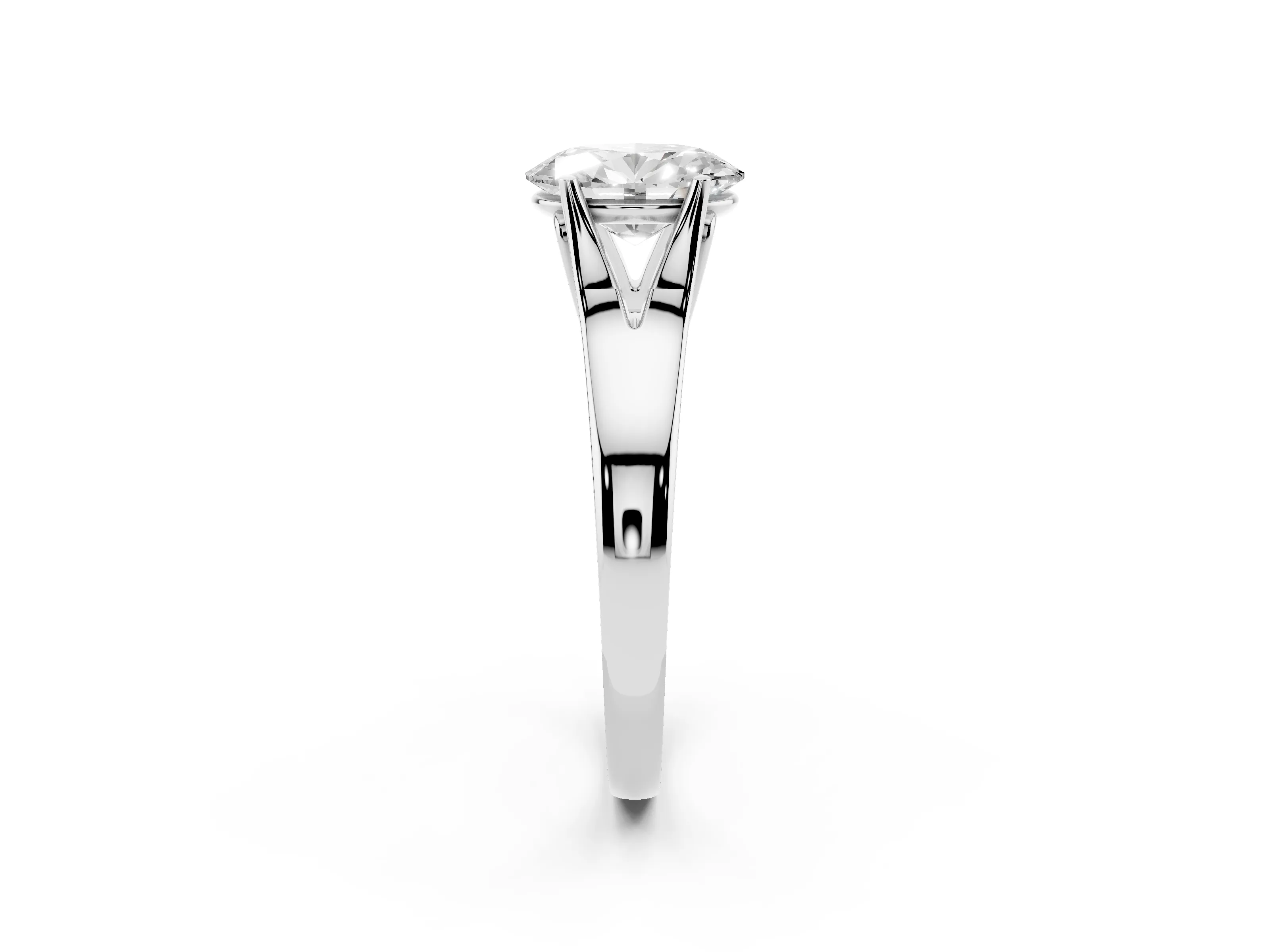 Oval Cut Diamond Solitaire Ring Set in White gold with Arched Cathedral Band and Prong Setting