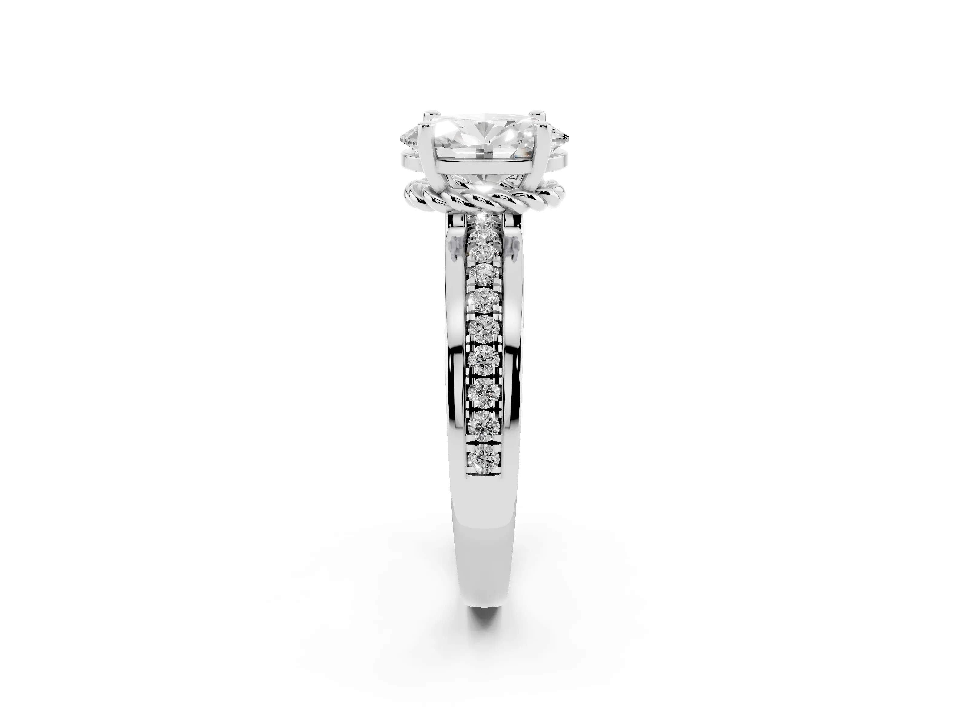 Oval Cut Diamond Solitaire Ring Set in Platinum with Channel Set Band and Prong Setting