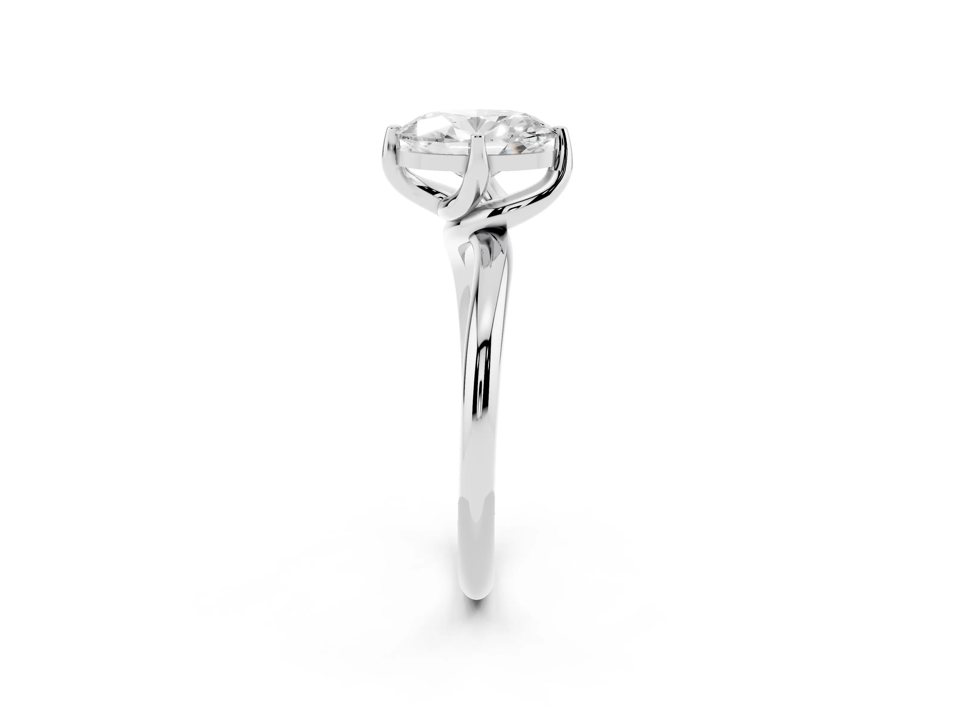 Oval Cut Diamond Solitaire Engagement Ring Set in Silver with Classic Plain Band