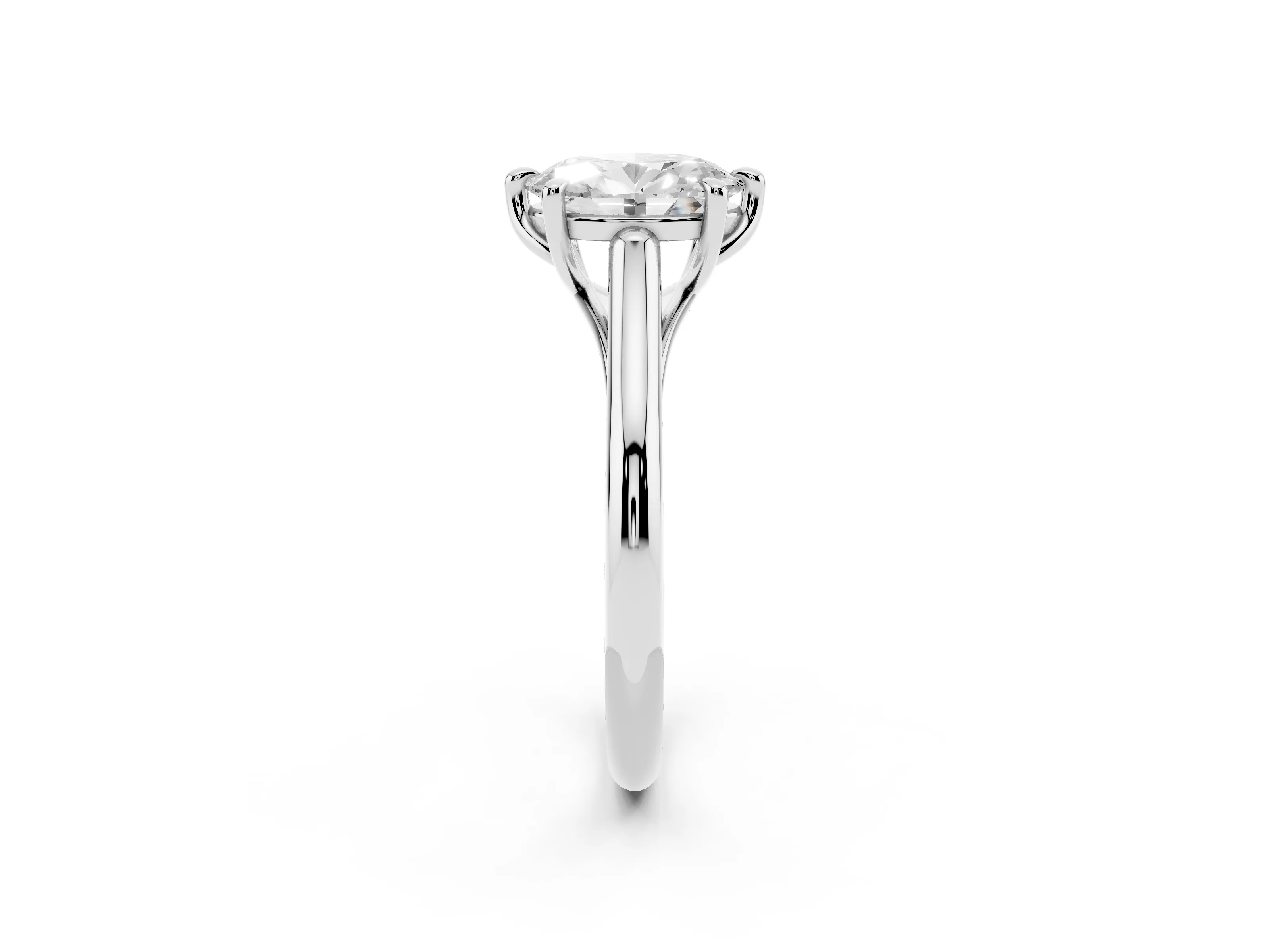 Oval Cut Diamond Solitaire Engagement Ring Set in White gold with Prong Setting and Plain Classic Band