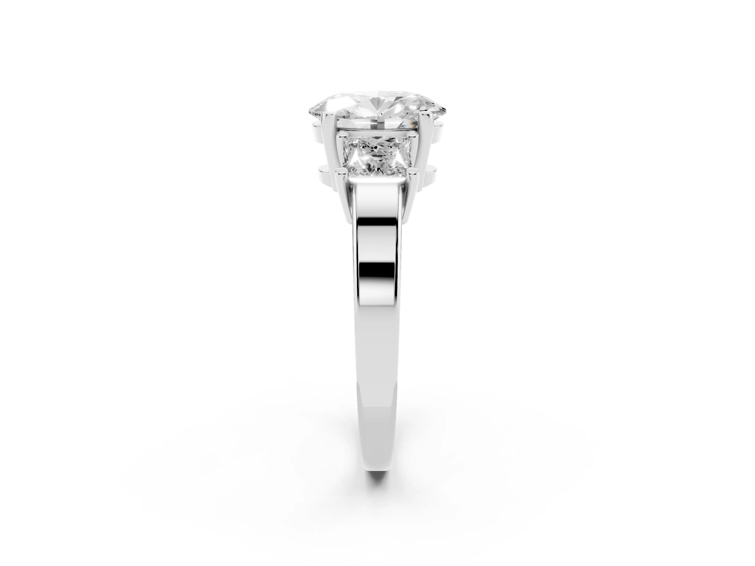 Three-Stone Oval Cut Diamond Solitaire Ring Set in Platinum with Prong Setting