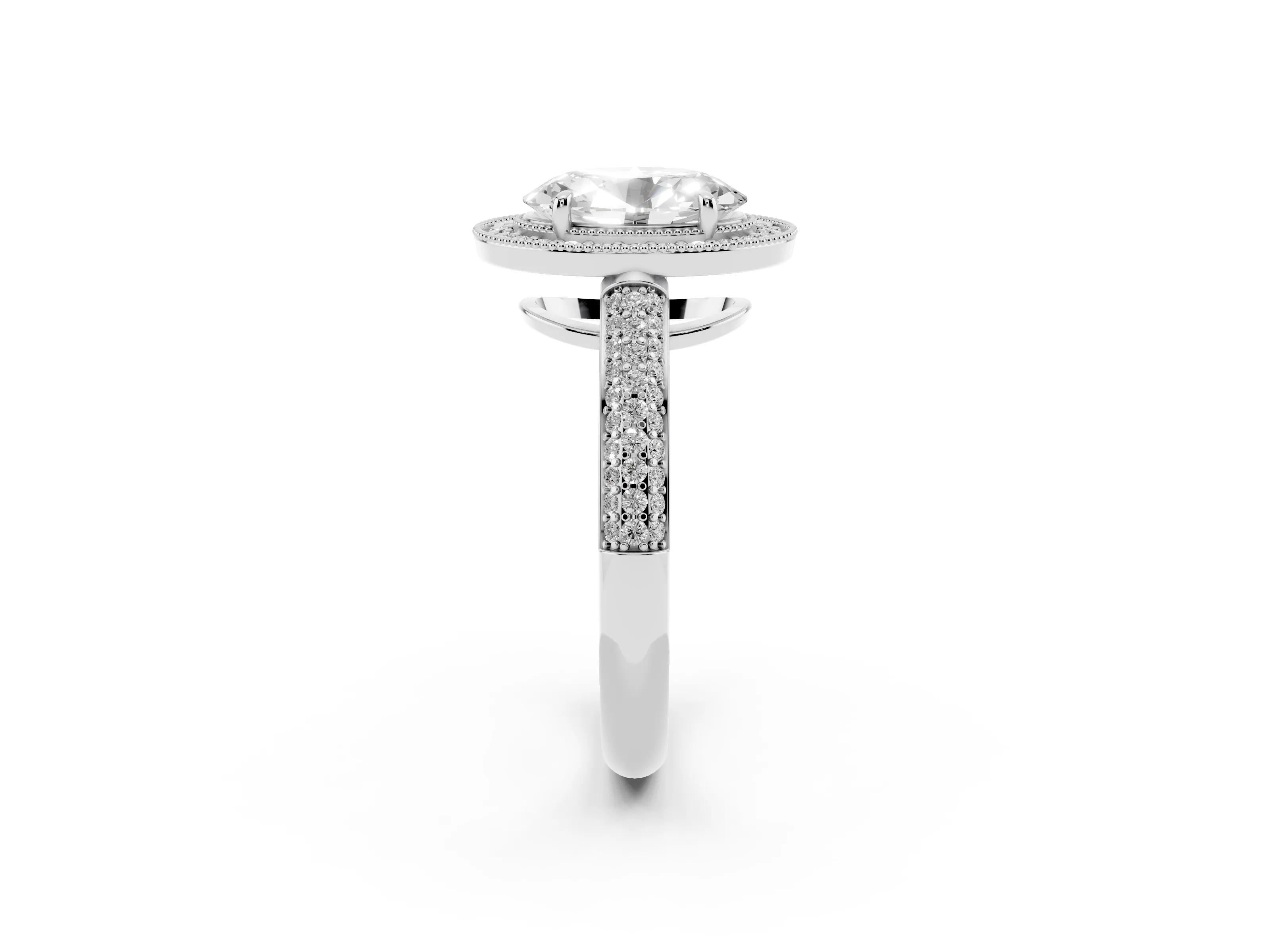 Oval Cut Diamond Halo Pavé Band Set in Silver with Prong Setting