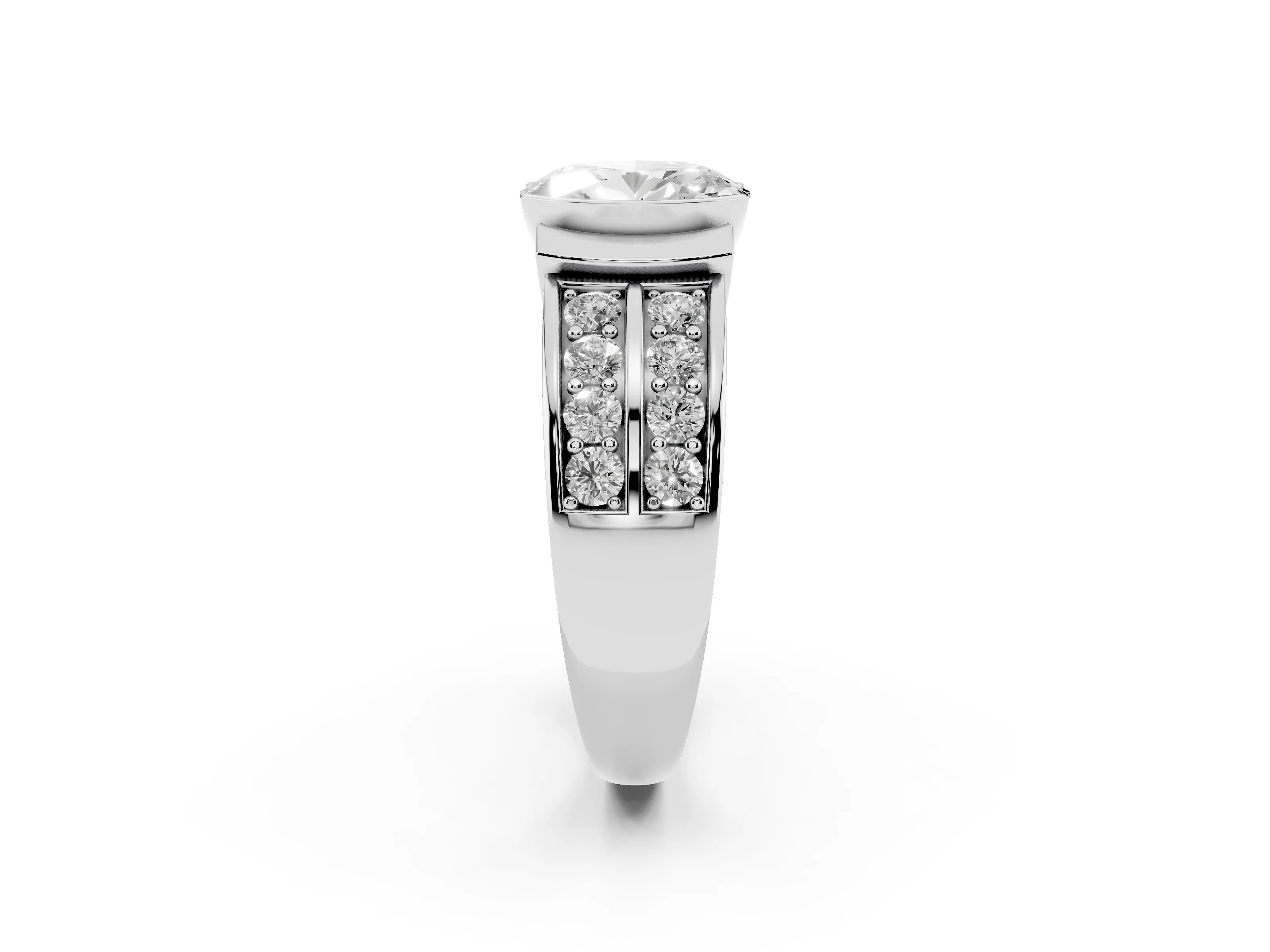 Oval Cut Diamond Wide Channel Set Band Ring Set in White gold with Bezel Setting
