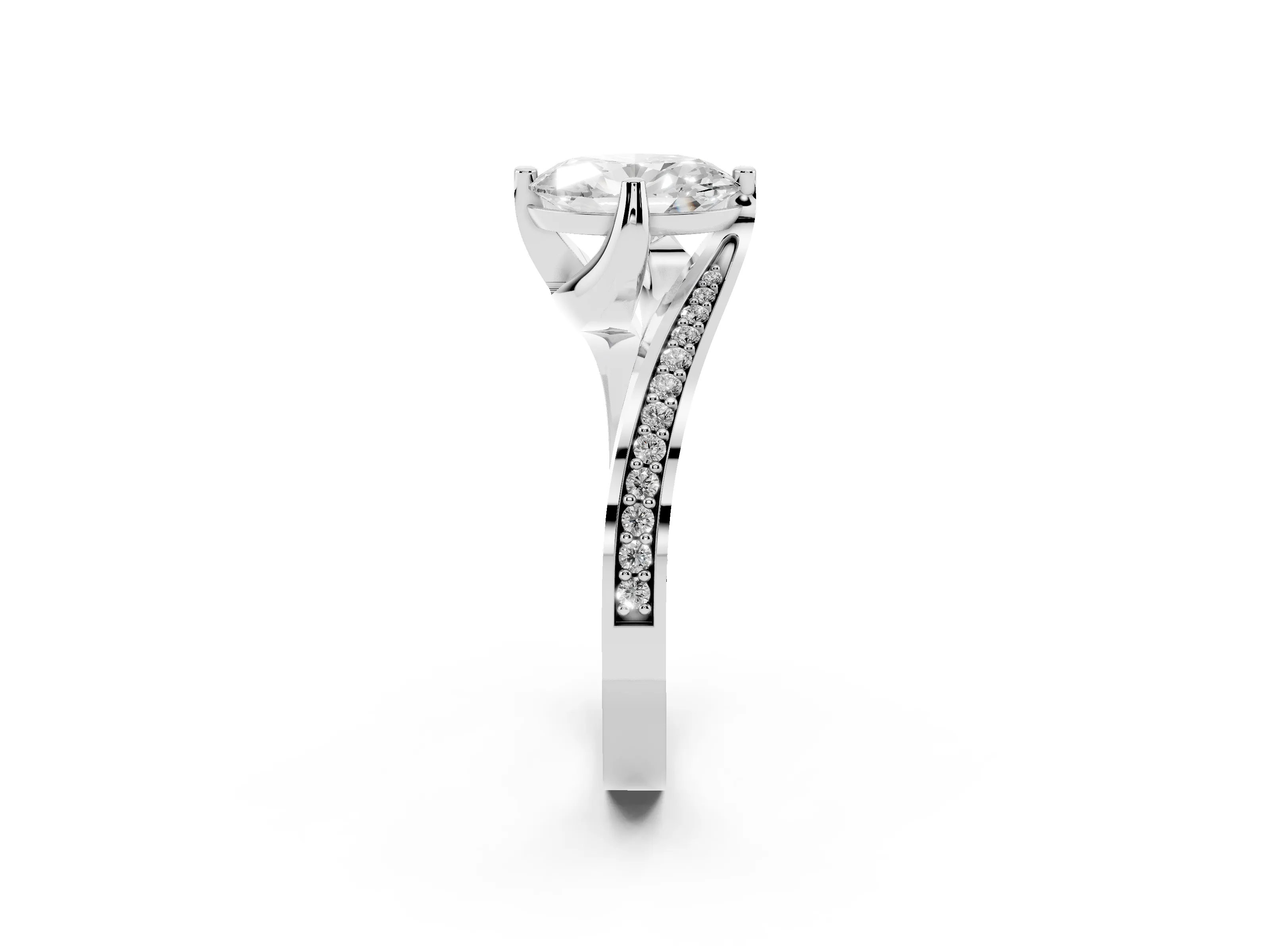 Oval Cut Diamond Solitaire Ring Set in White gold with Intertwined Pavé Twist Band