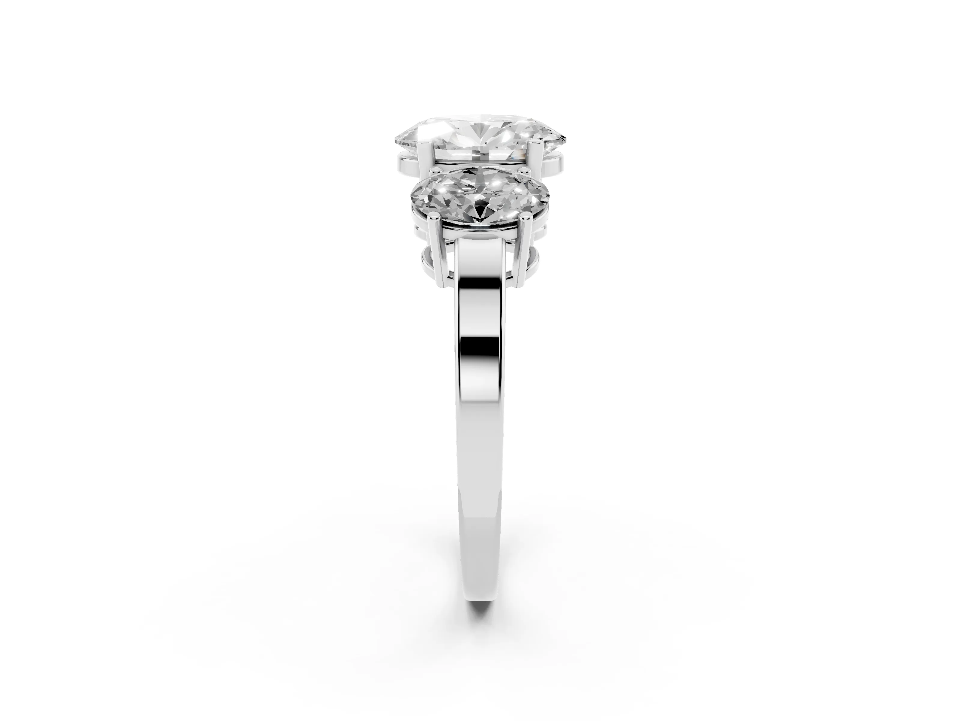 Oval Cut Diamond Three-Stone Engagement Ring Set in Silver with Flat Band