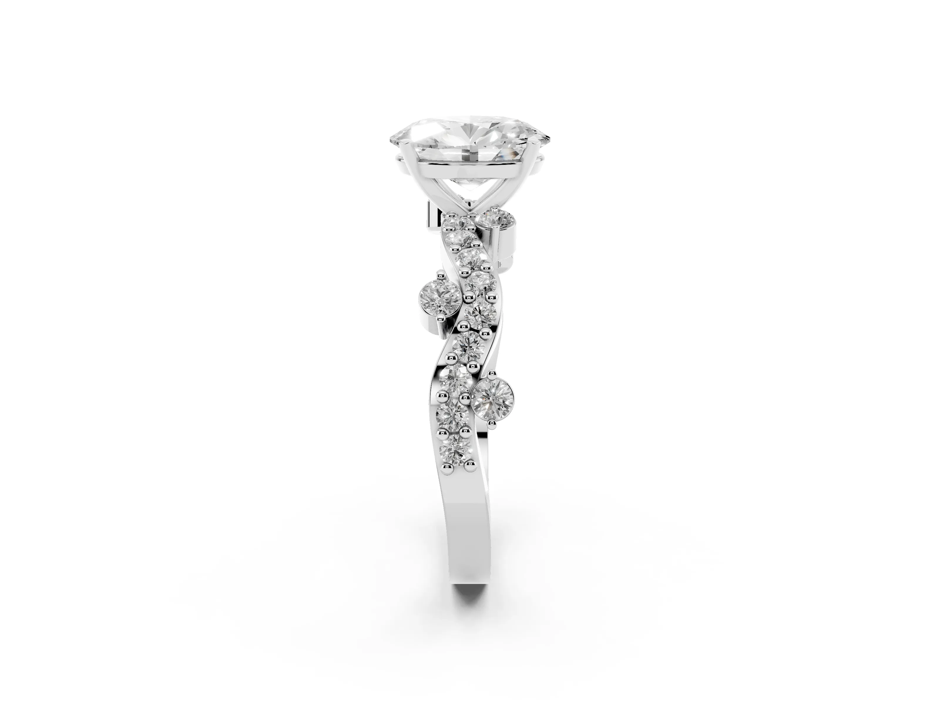 Oval Cut Diamond Solitaire Twisted Band Set in Silver with Pavé Setting