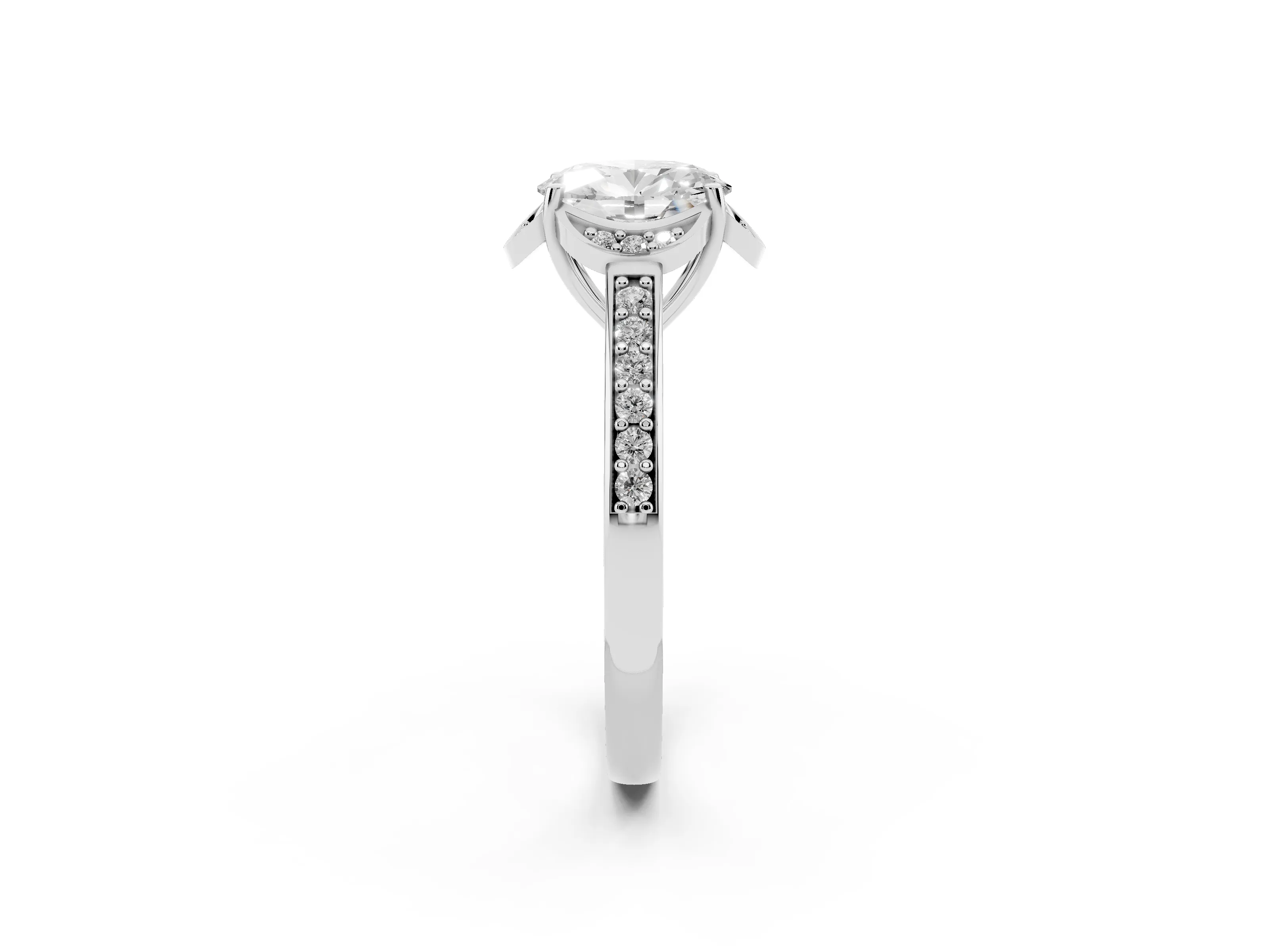 Oval Cut Diamond Halo Ring Set in Platinum with Channel Set Band and Prong Setting
