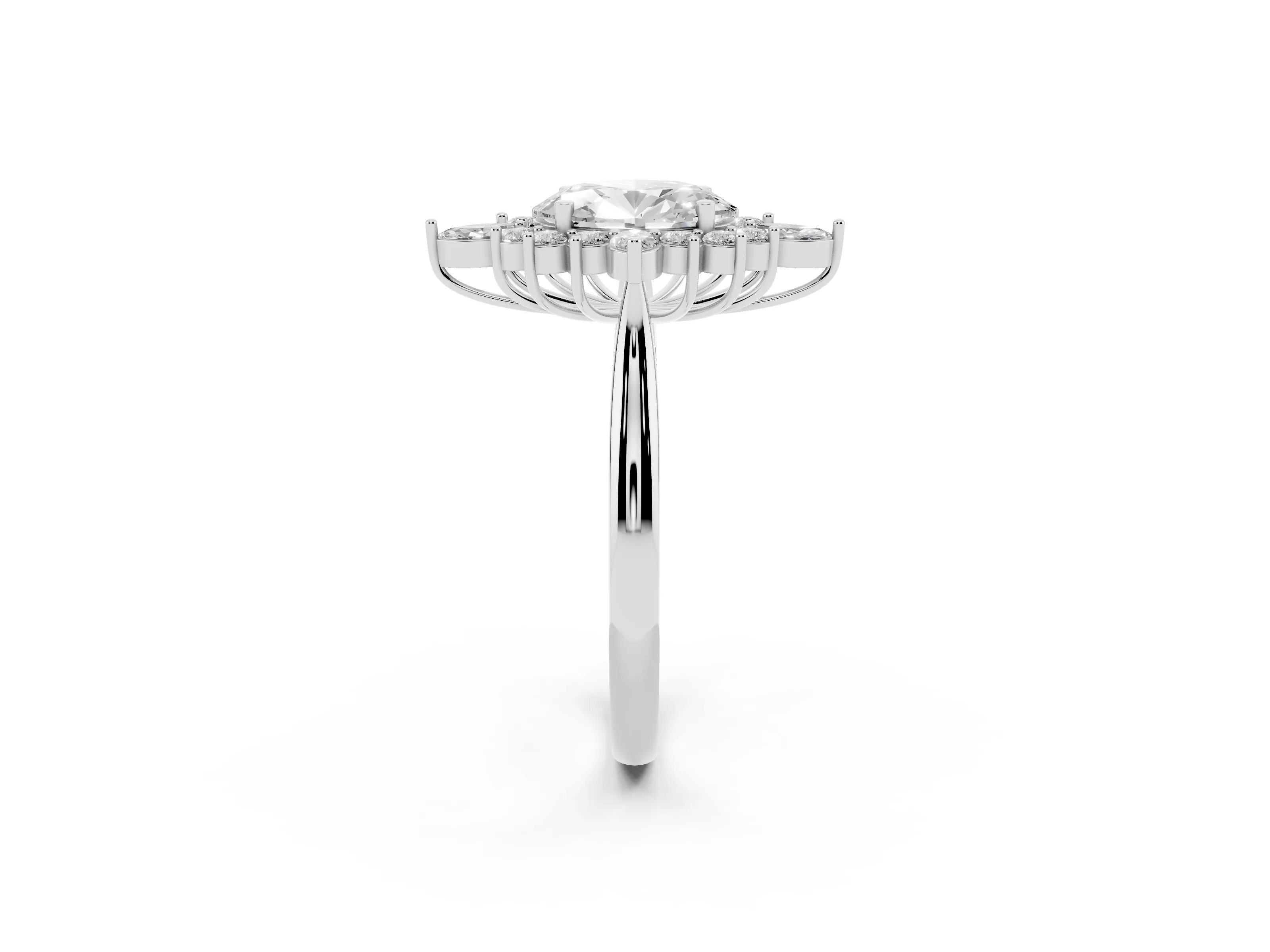 Oval Cut Diamond Cluster Halo Ring Set in Platinum with Marquise and Round Accents