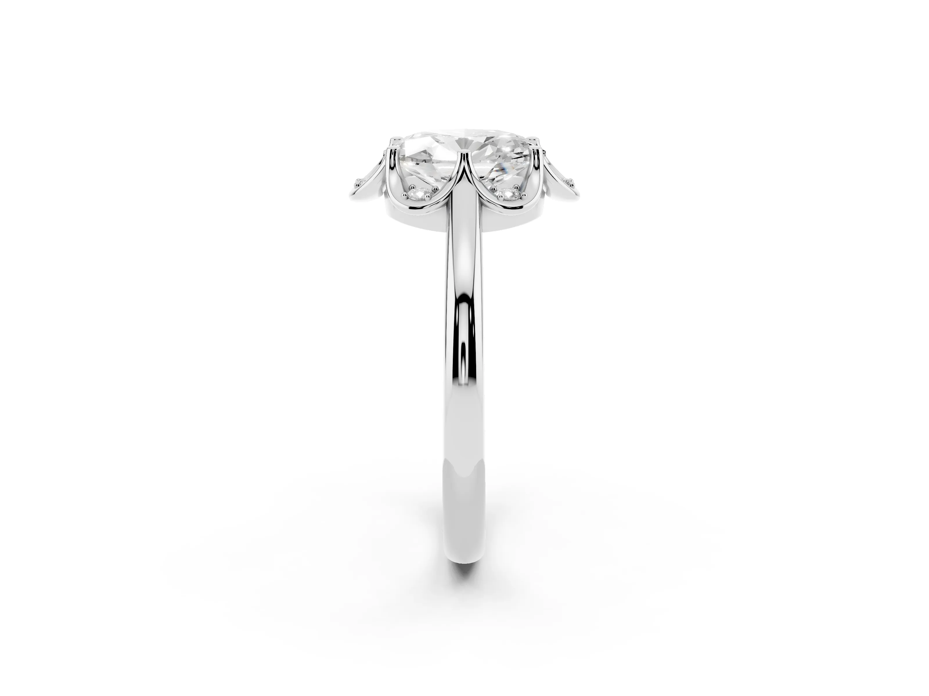 Oval Cut Diamond Round Cluster Halo Ring Set in Silver with Solitaire Band and Prong Setting