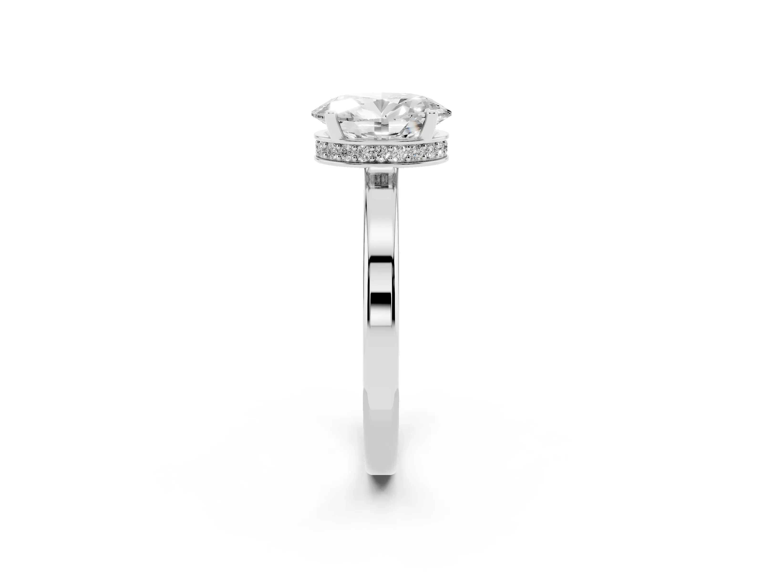 Oval Cut Diamond Solitaire Engagement Ring Set in Silver with Prong Setting on a Plain Band