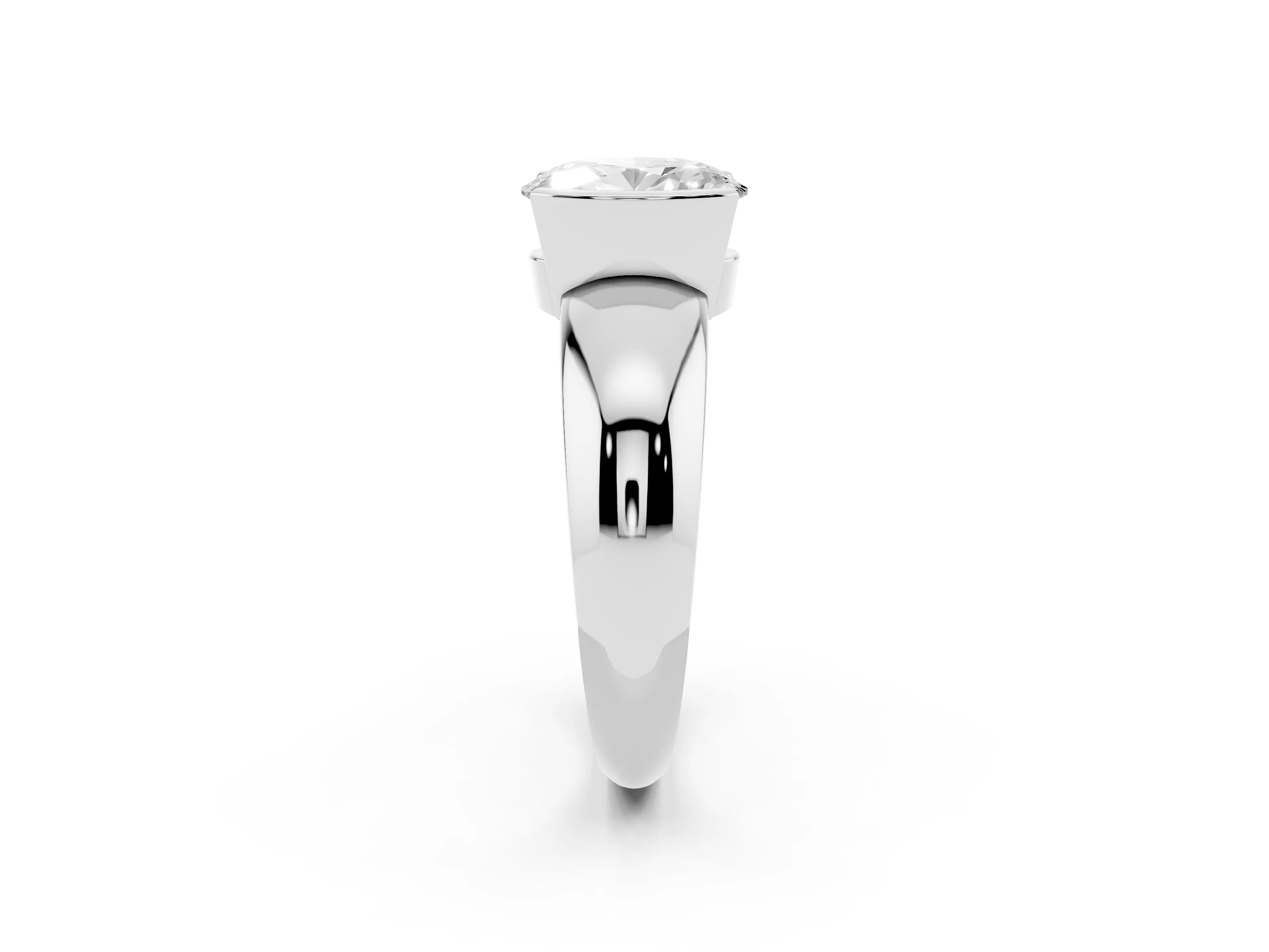 Oval Cut Diamond Solitaire Tension Set Ring Set in Platinum with Wide Band