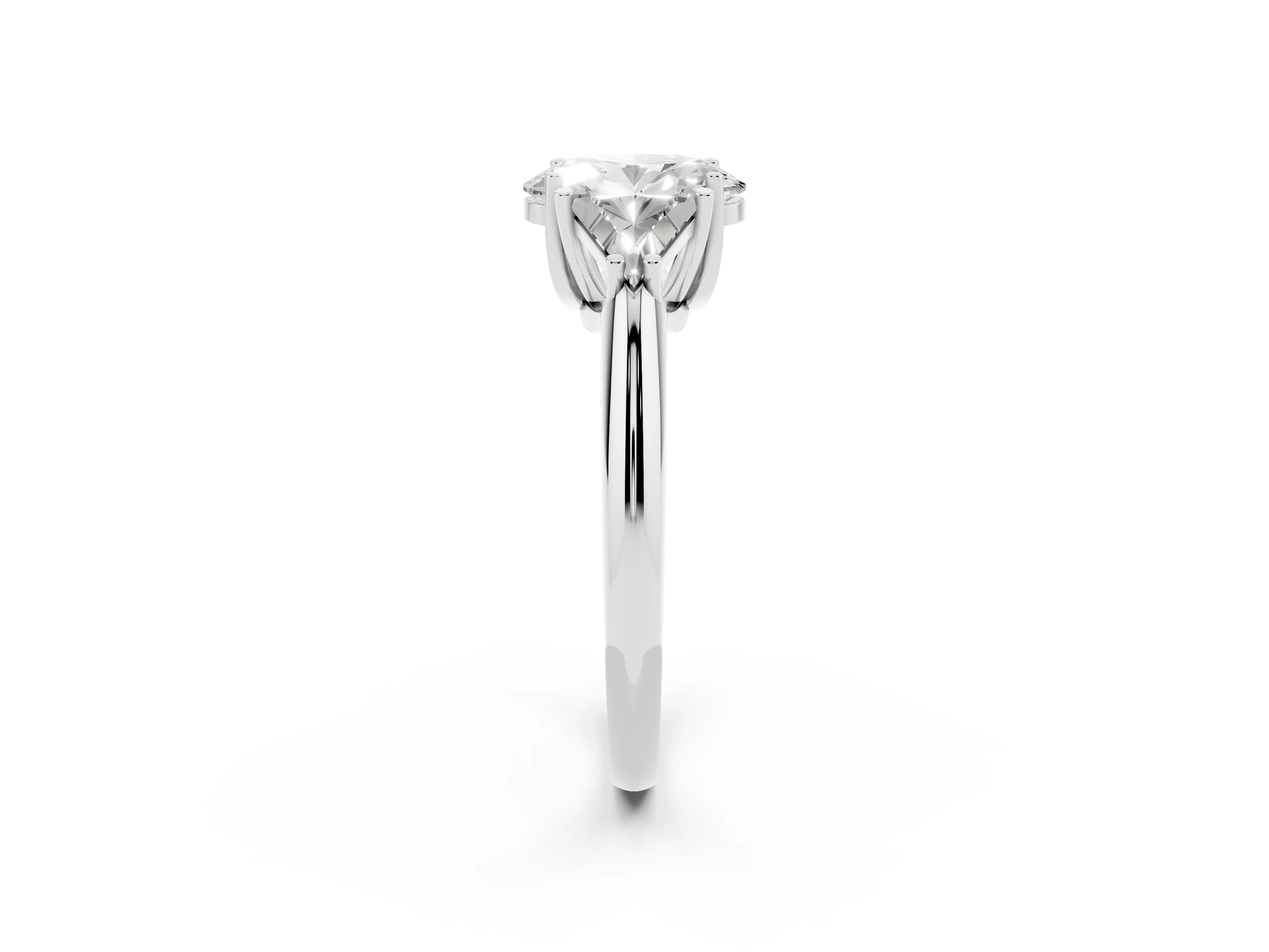 Oval Cut Diamond Three-Stone Engagement Ring Set in Silver with Trillion Side Stones