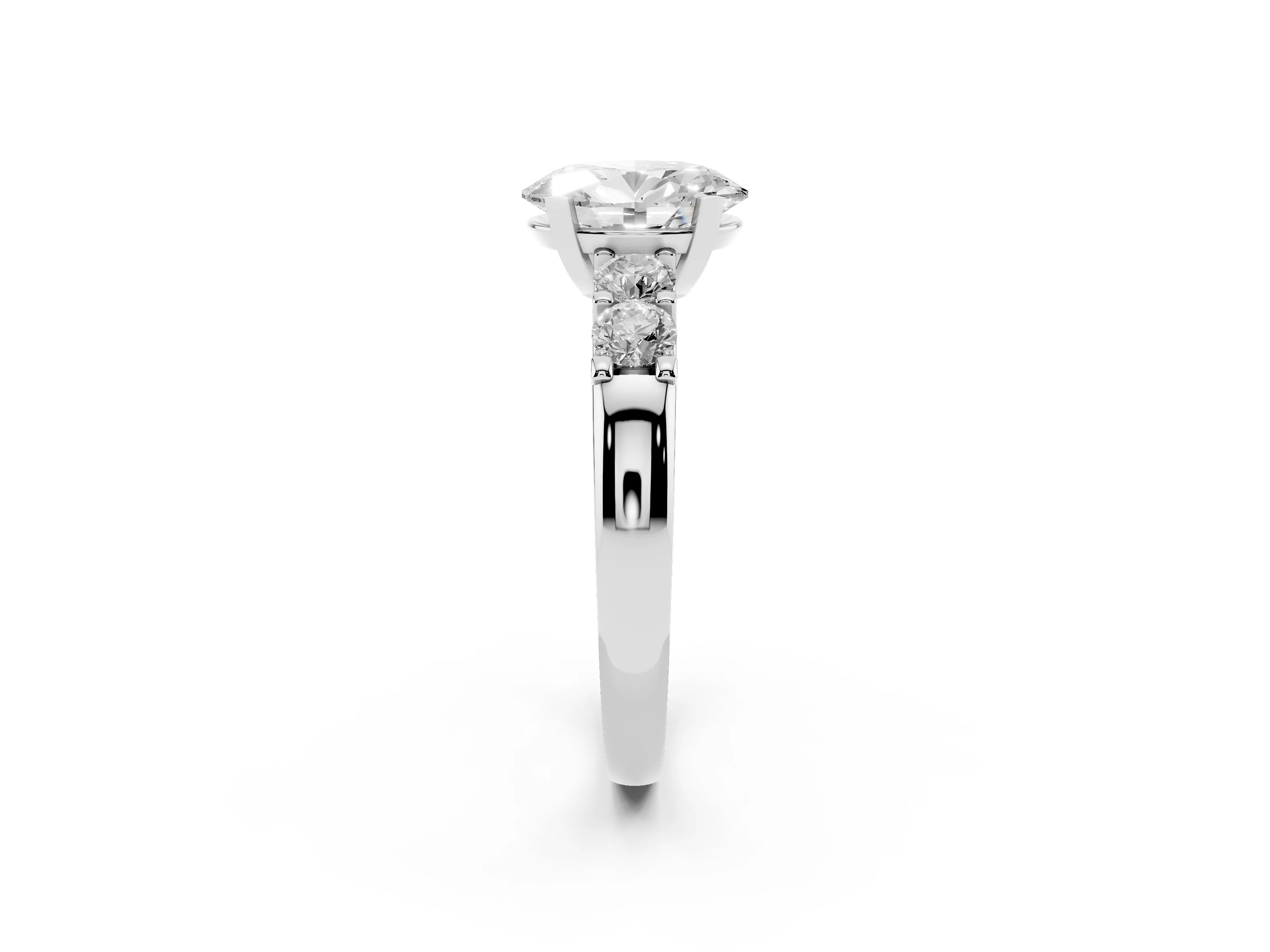 Oval Cut Diamond Five-Stone Prong Set Engagement Ring Set in Platinum with Channel Band
