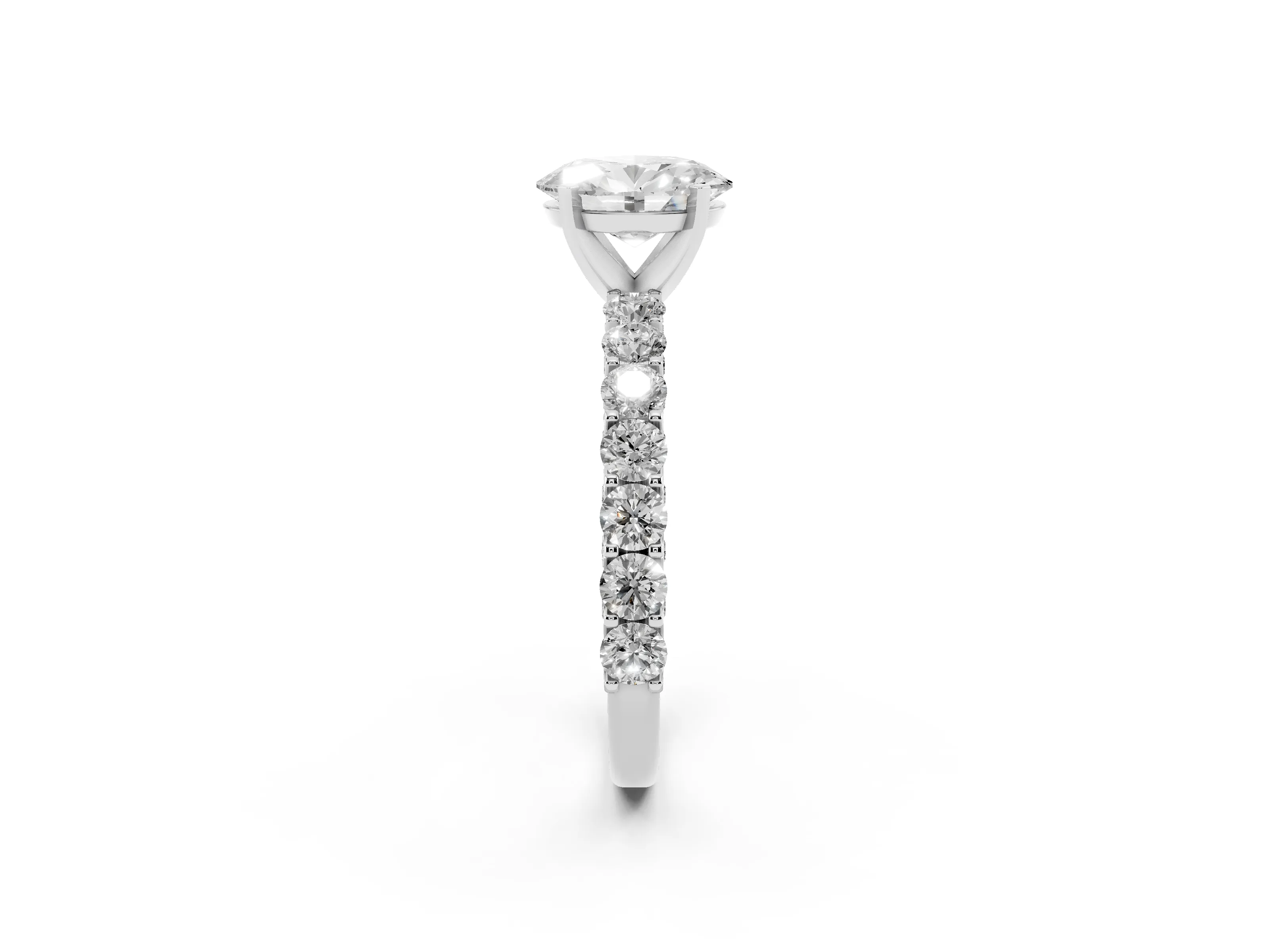 Oval Cut Diamond Solitaire Ring Set in Platinum with Shared Prong Pavé Band
