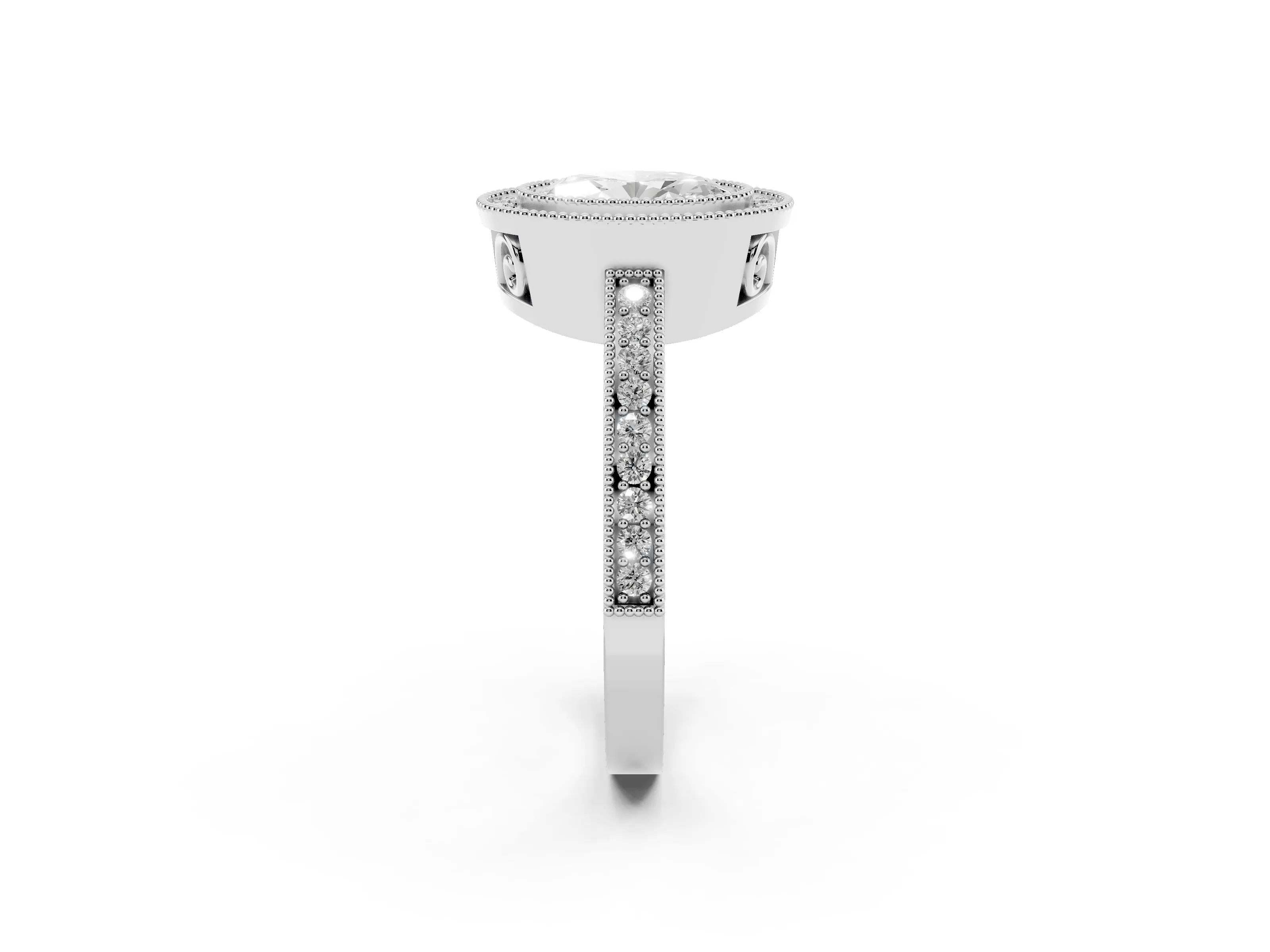 Oval Cut Diamond Round Halo Ring Set in White gold with Pavé Band