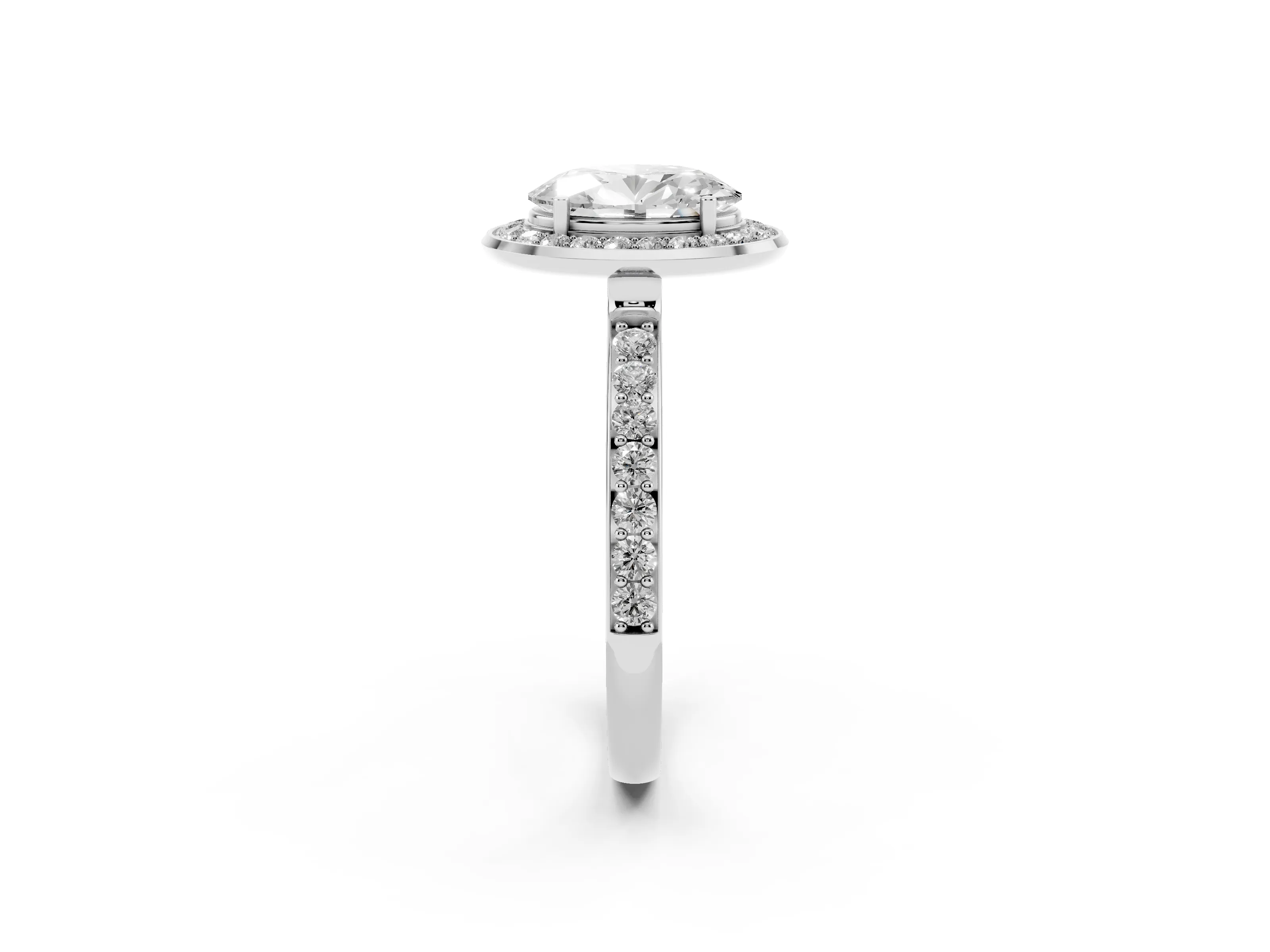 Oval Cut Diamond Halo Ring Set in Platinum with Bezel Frame and Pavé Band