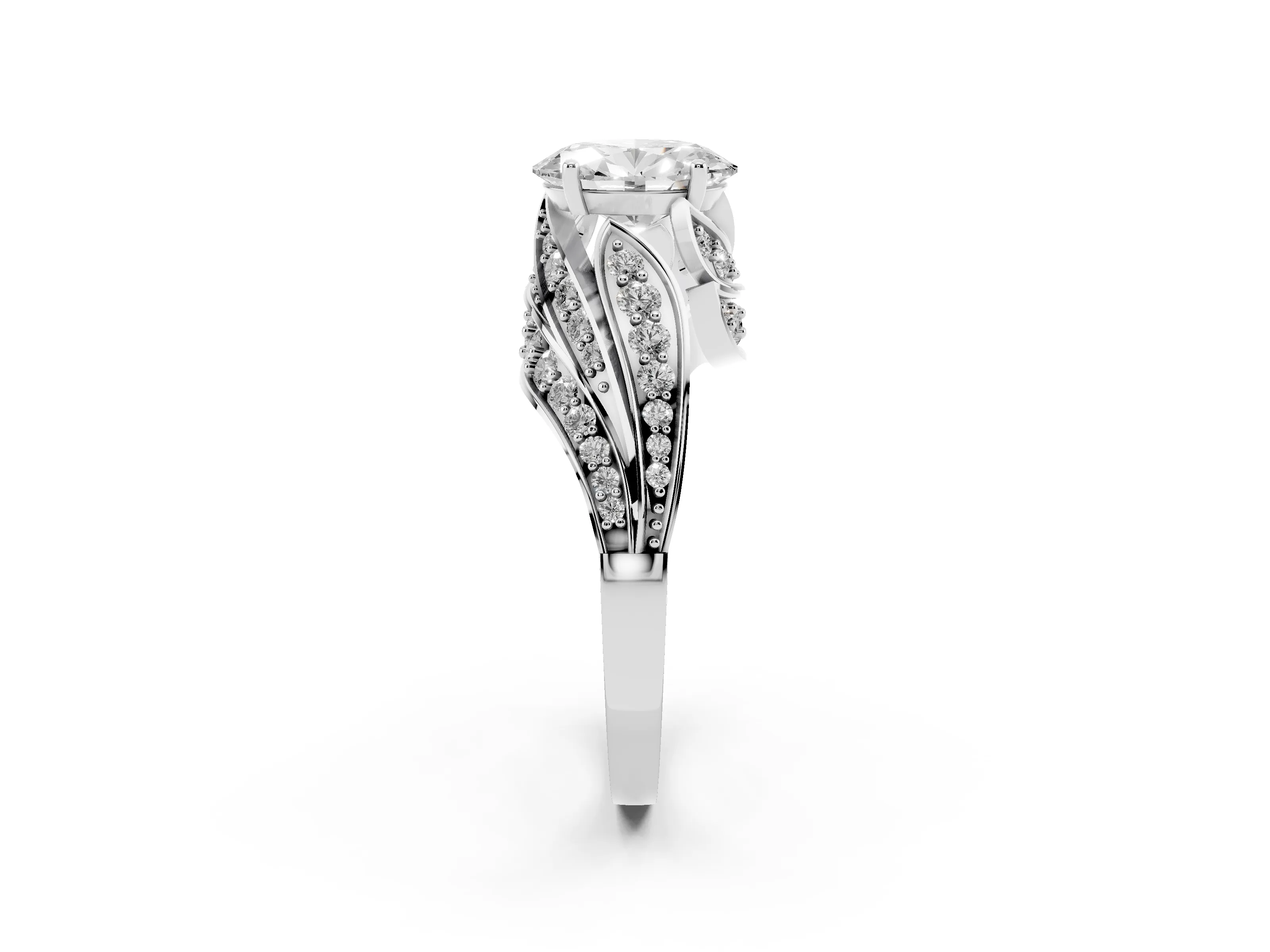 Oval Cut Diamond Solitaire Ring Set in Platinum with Layered Twist Pavé Band