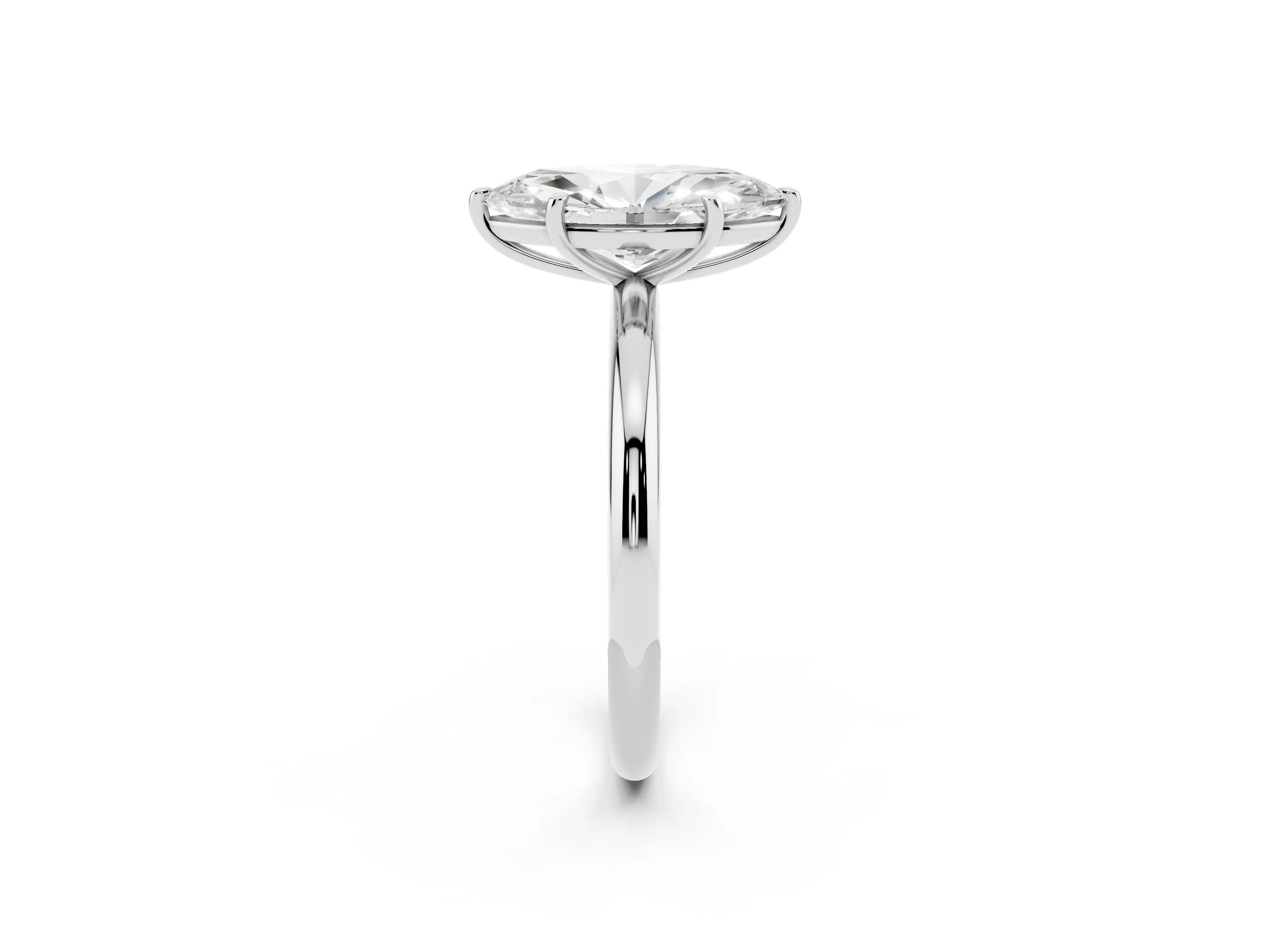 Oval Cut Diamond Solitaire Ring Set in White gold with Prong Setting on a Polished Plain Band