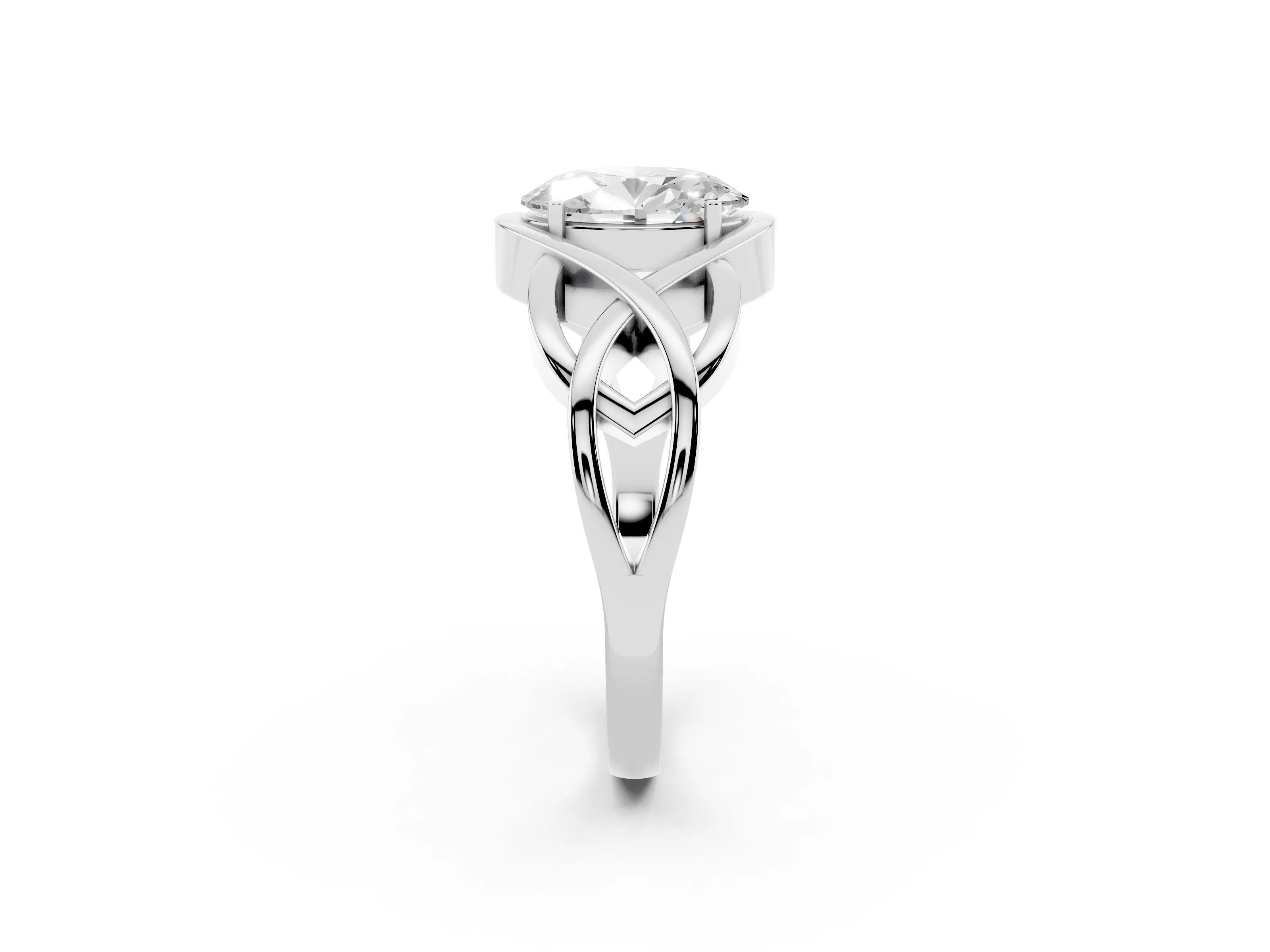 Oval Cut Diamond Solitaire Ring Set in Silver with Intertwined Band