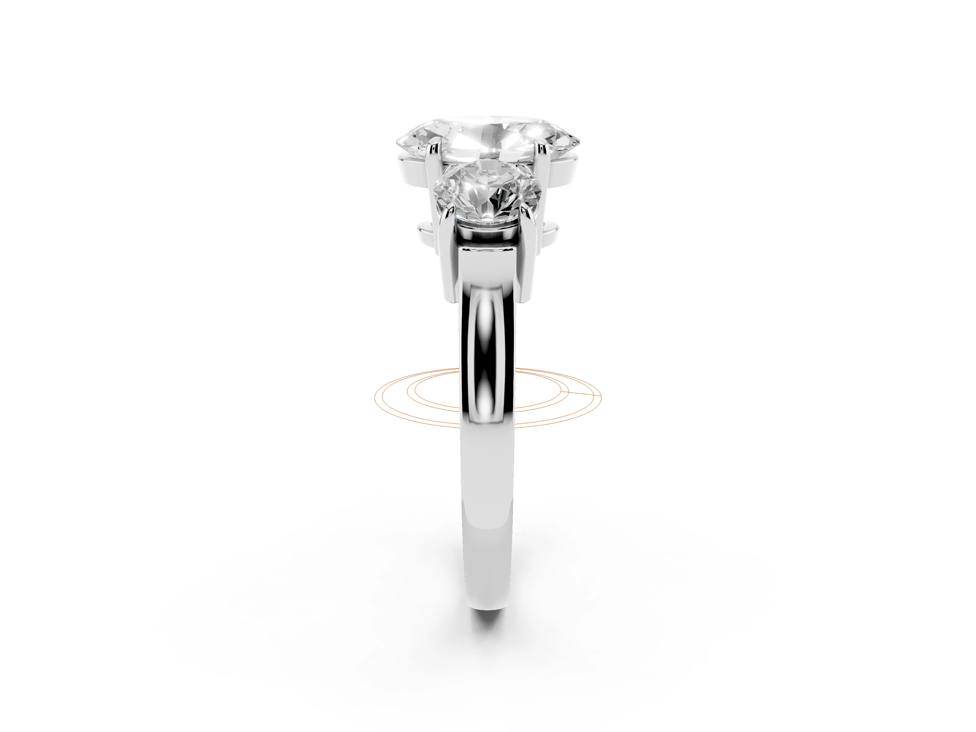 Oval Cut Diamond Three-Stone Ring Set in Silver with Round Accent Stones and Plain Band