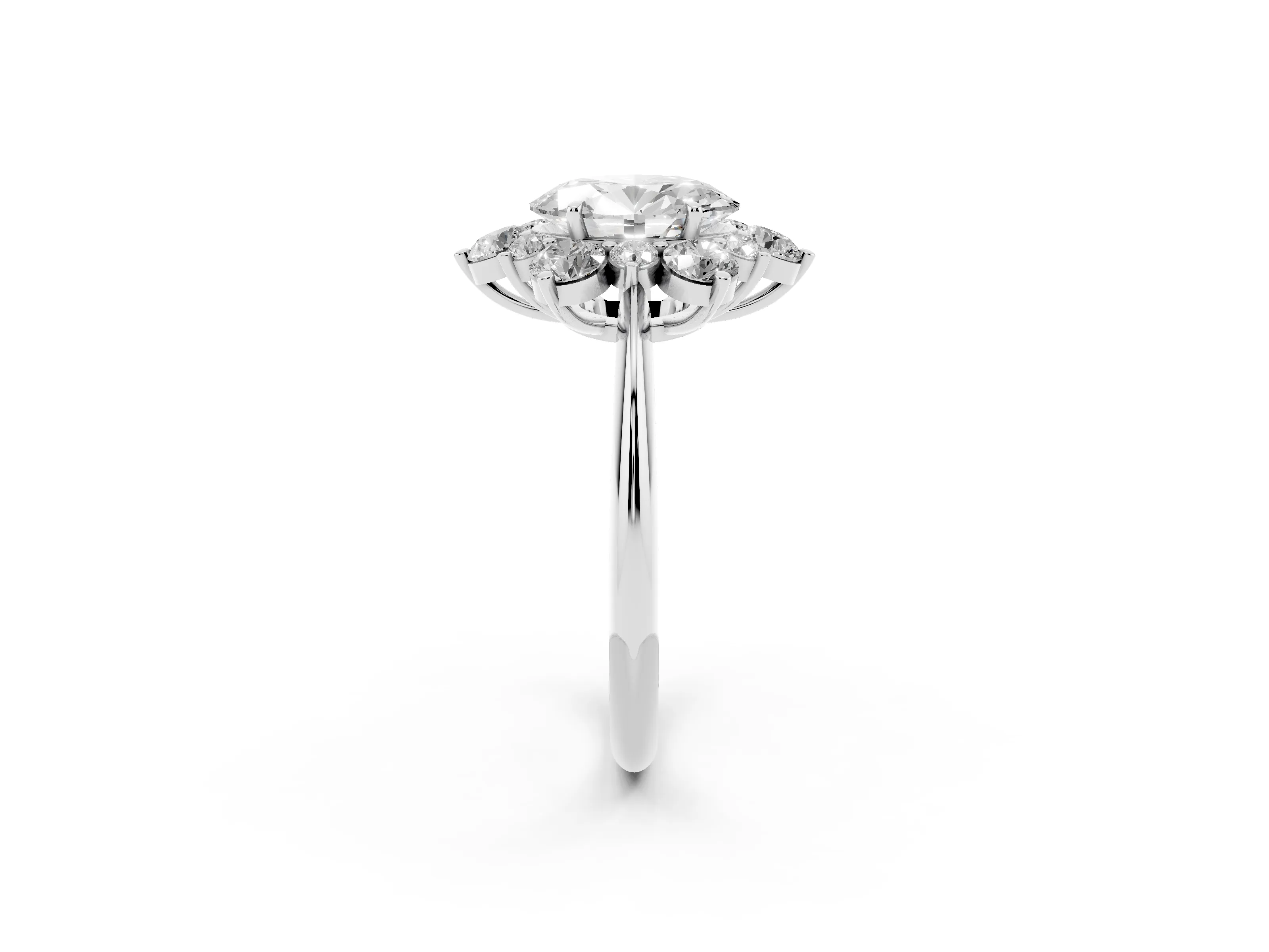 Oval Cut Diamond Cluster Halo Ring Set in Silver with Solitaire Band and Prong Setting