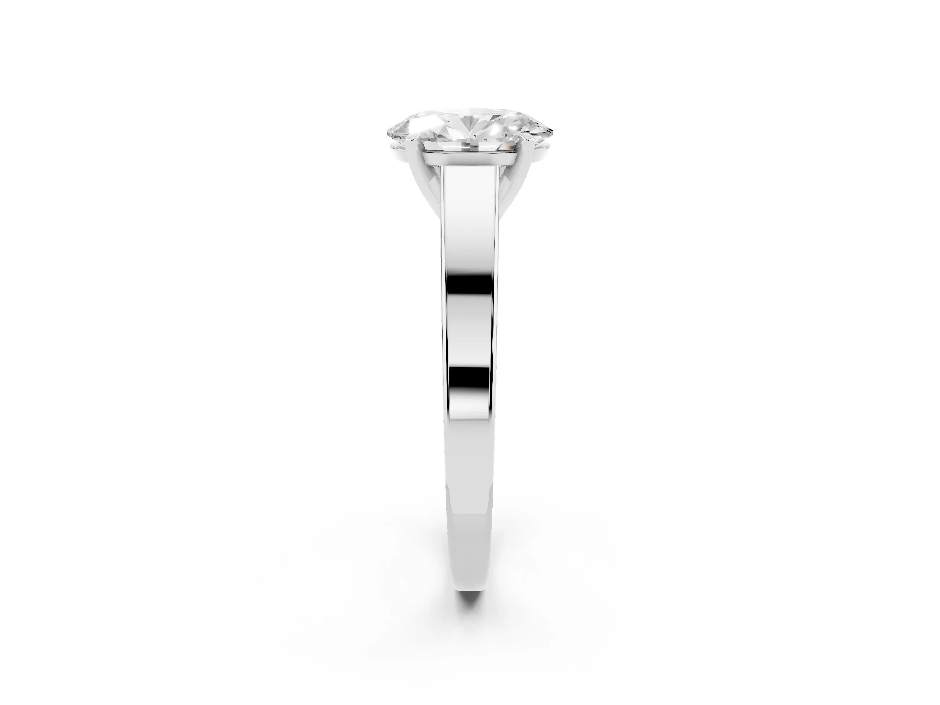 Oval Cut Diamond Solitaire Engagement Ring Set in White gold with Prong Setting and Tapered Band