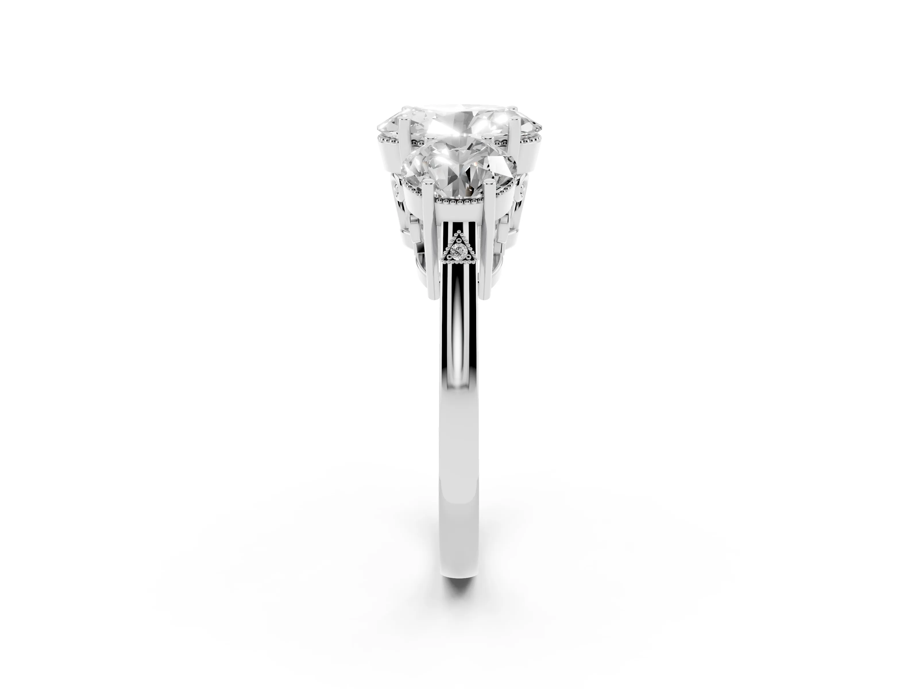 Oval Cut Diamond Three-Stone Engagement Ring Set in White gold with Polished Band