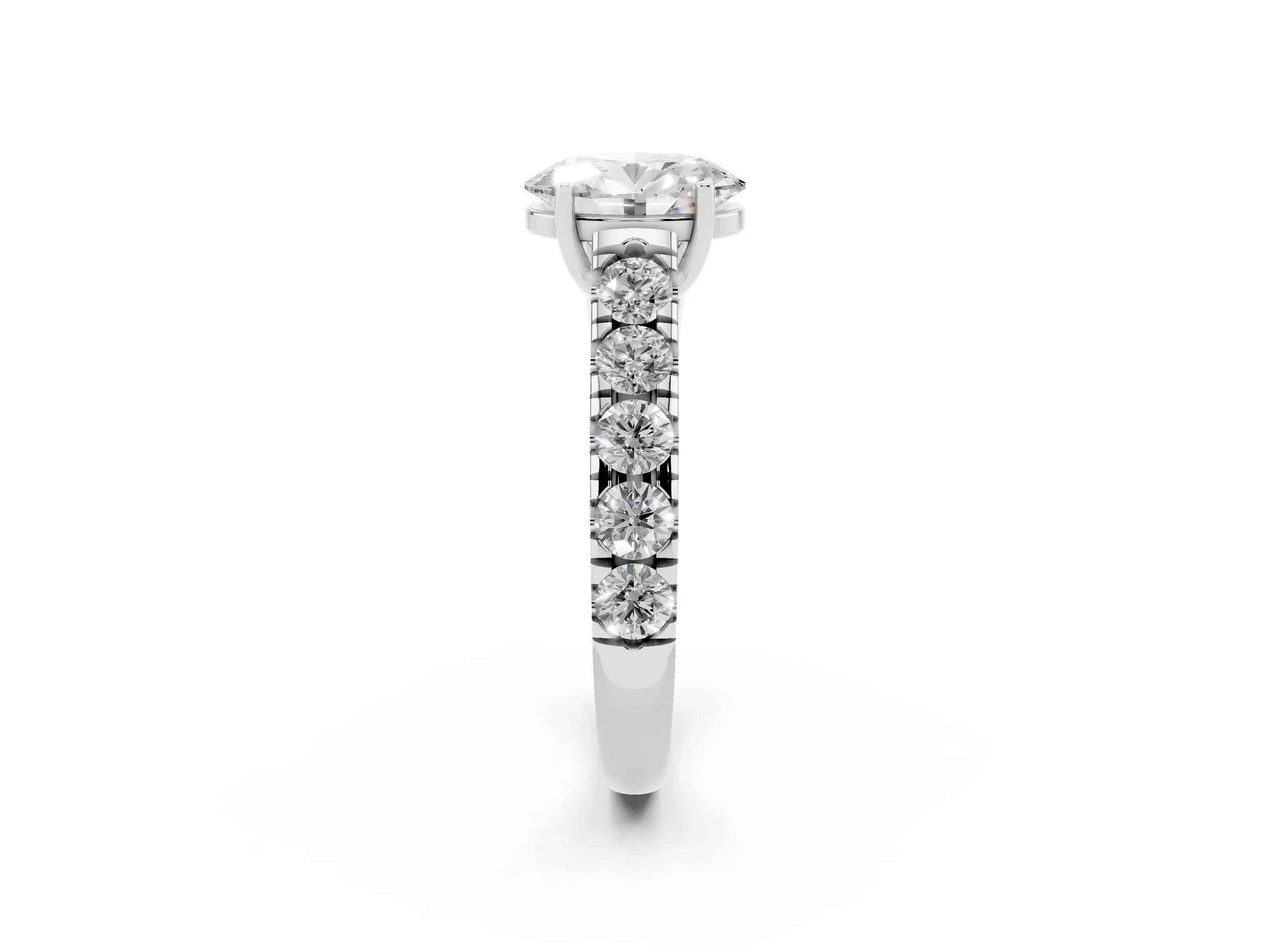 Oval Cut Diamond Solitaire Ring Set in Silver with Cut-Down Micro Pavé Band and Prong Setting