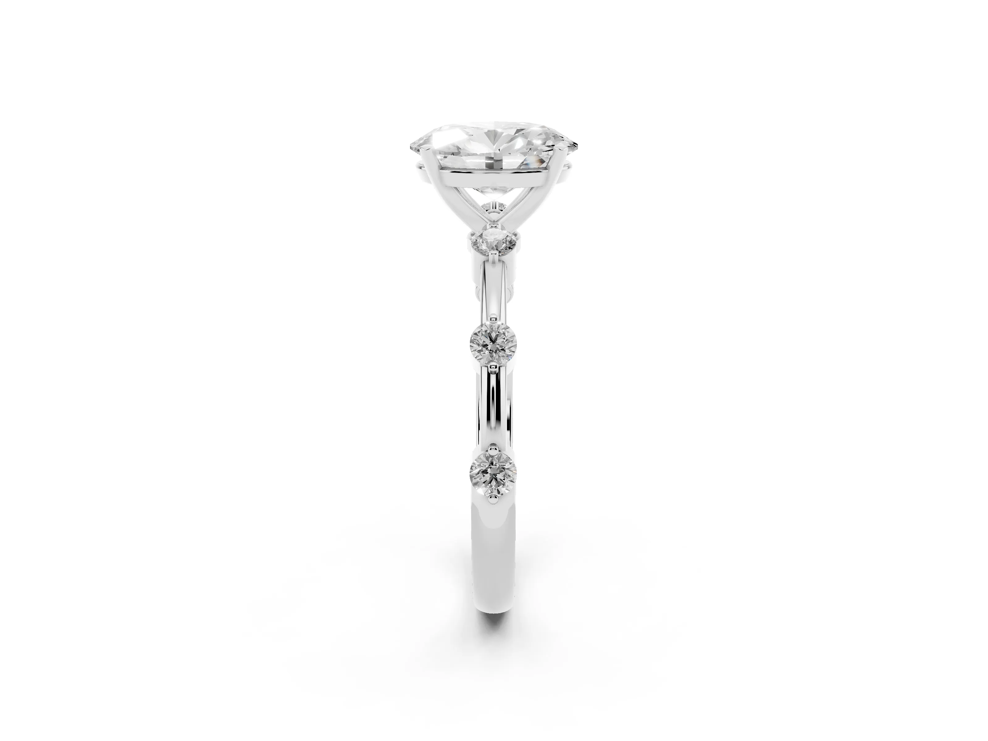 Oval Cut Diamond Solitaire Ring Set in Platinum with Bezel Set Side Stones and Prong Setting